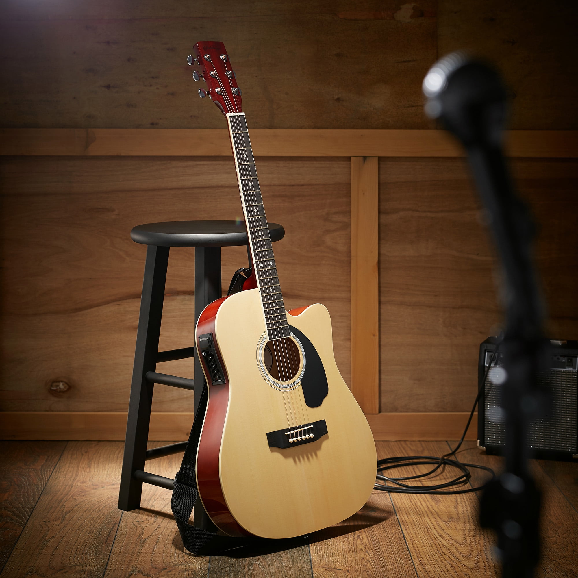 Ashthorpe Full-Size Cutaway Thinline Acoustic Electric Guitar Package (Natural, 41 in) lg92k
