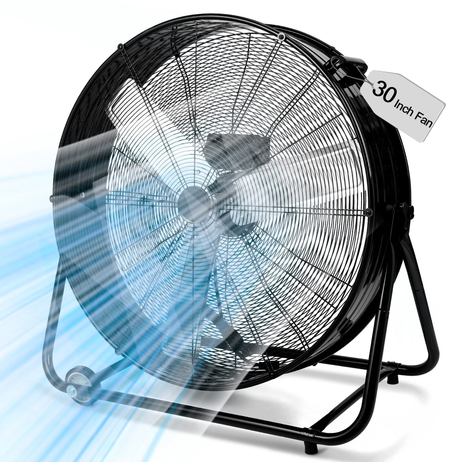 VAJIAZA 30 in Industrial High Velocity Drum Fan, Heavy Duty Air Circulator with 360° Tilt and 3 Speeds (Black, 30 in) e4que