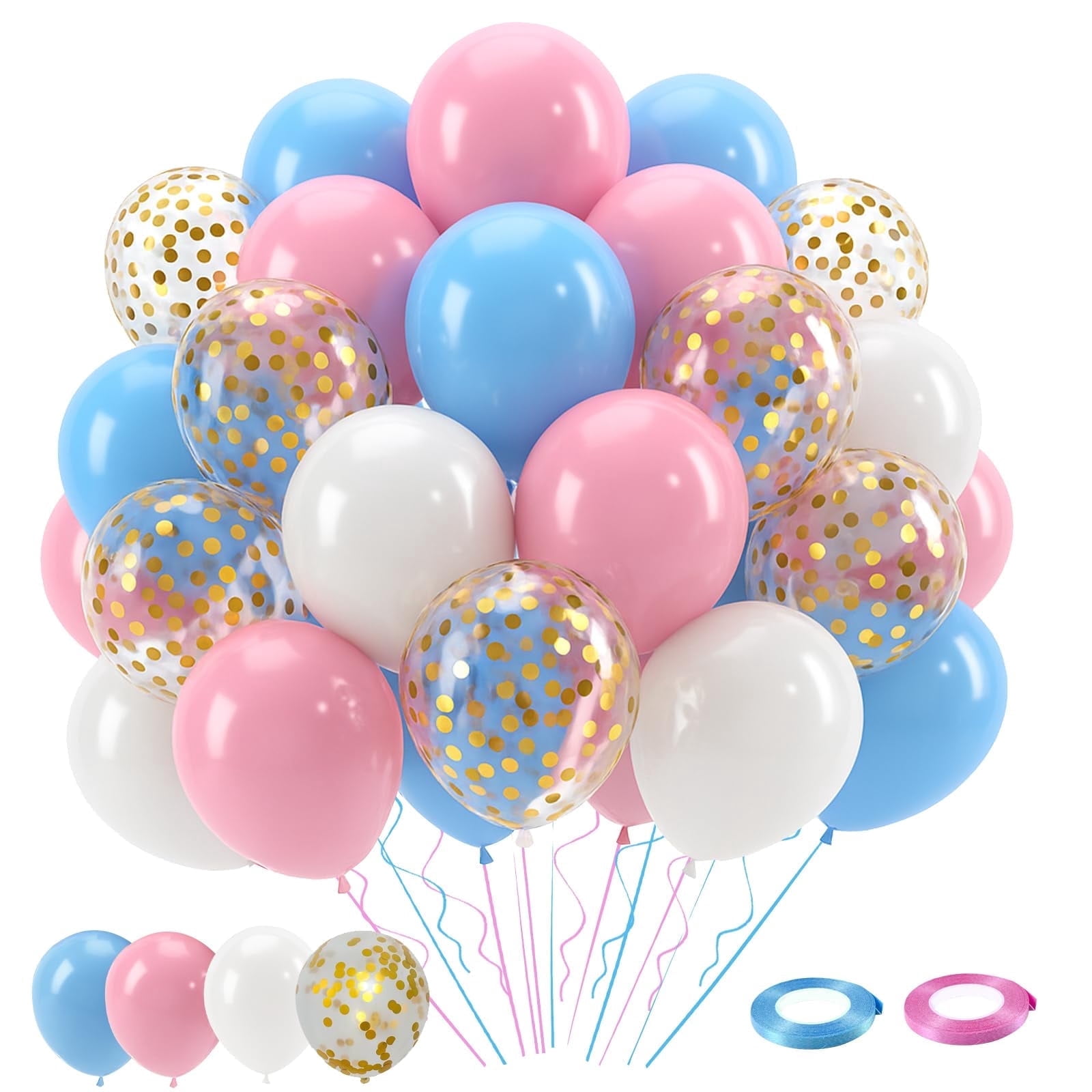 Qiameng Pastel Balloon Arch Kit for Gender Reveal and Birthday Party Decorations (Pink, Blue, White, 50 Pack, 12 in) 8wiwo