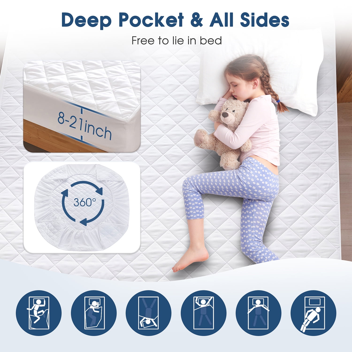 Cshidworld Queen Size Waterproof Mattress Protector (Noiseless, Hypoallergenic, Breathable Quilted Fitted Cover, 8-21 in Deep Pocket) oc53n