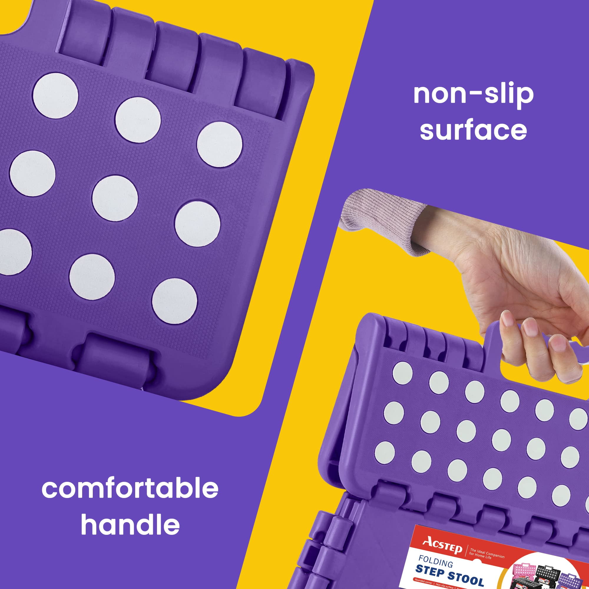 ACSTEP Folding Step Stool Non-Slip Portable Foldable Stool for Kitchen and Bathroom (Purple, 9 in) fgiyz