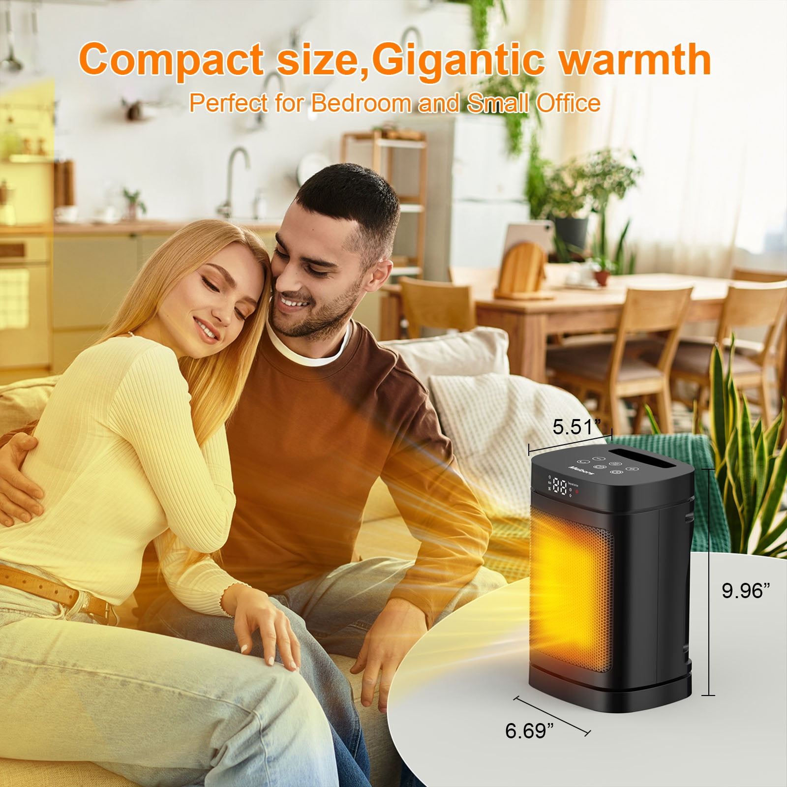 Meibors Compact Indoor Electric Space Heater with Remote Control, 3 Heat Settings, ECO Mode, and Wide-Angle Oscillation (Black, 1500W) j9aln