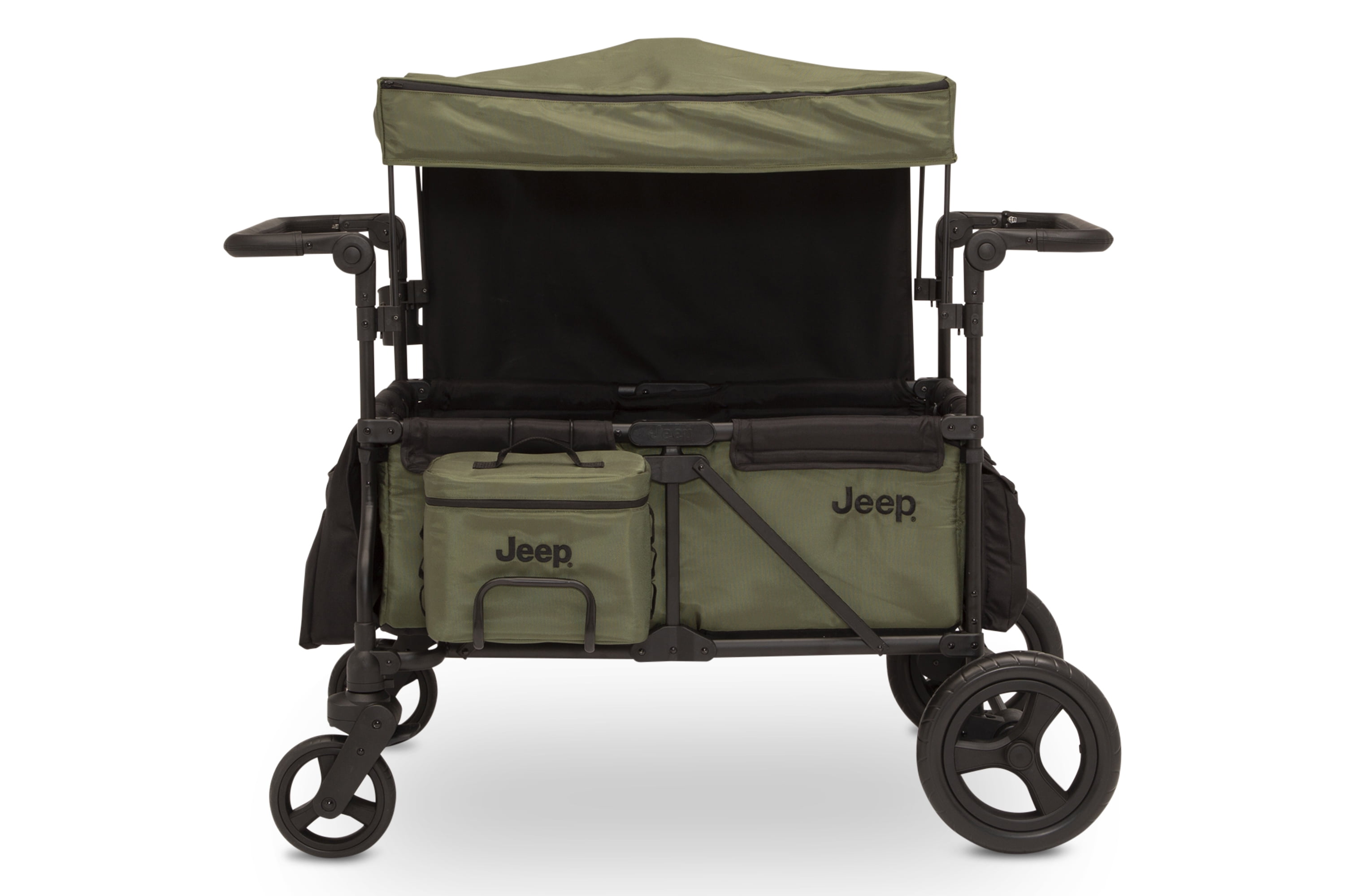 Jeep Deluxe Wrangler Wagon Stroller for 2 Kids, All-Terrain Wheels, Cooler Bag & Canopy (Green, 46 in L x 29 in W x 46 in H) i5nvc