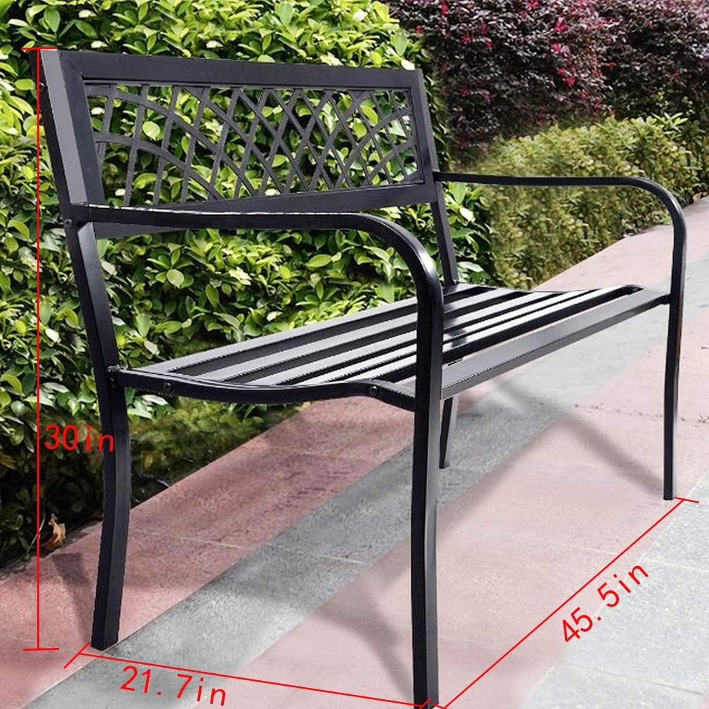 FDW Outdoor Durable Steel Garden Bench, Rust-Resistant Patio Seating (Black, 45.5 in x 21.7 in x 30 in) q5cvc