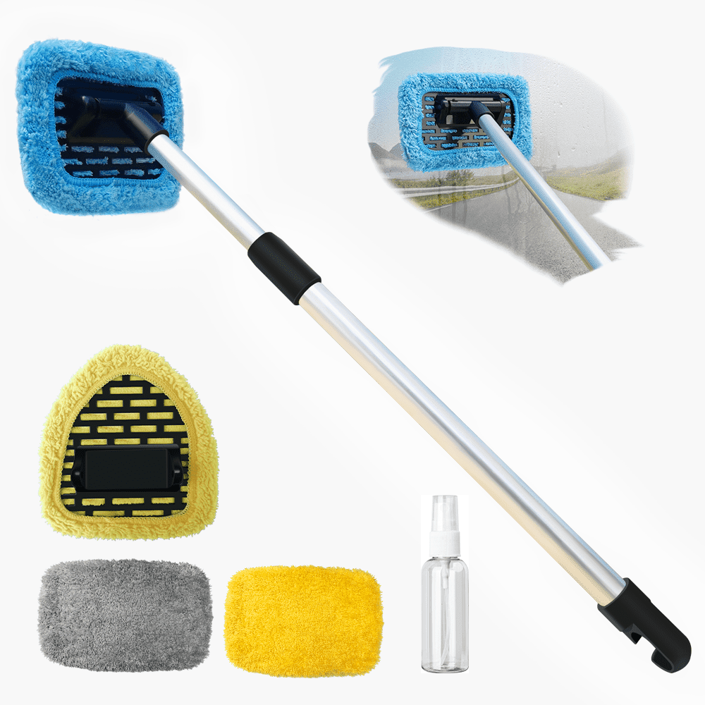 Manelord Car Windshield Cleaning Tool Kit with Extension Handle and Microfiber Pads (1 Set) u48w7