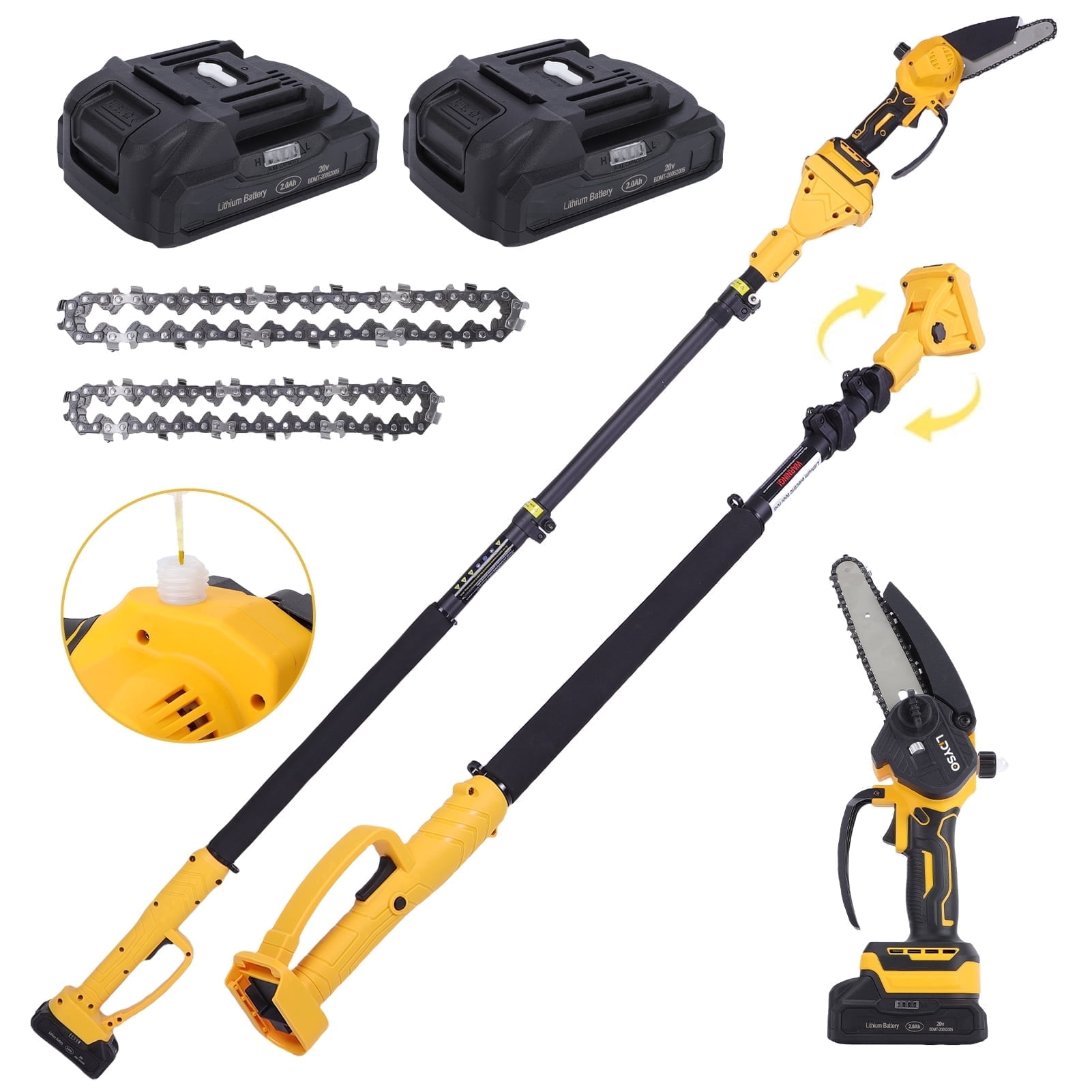 Ldyso 2-in-1 Cordless Pole Saw and Mini Chainsaw Set, Adjustable Extension Rod for Tree Trimming (Yellow, 15.5 ft) zp8m5