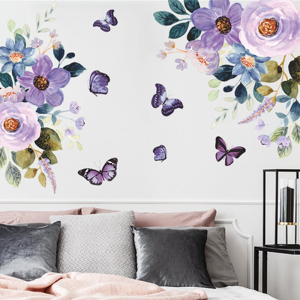 Jlong Purple Butterfly and Floral Wall Decals Peel and Stick Mural Art Decor (1 Set) xuli2