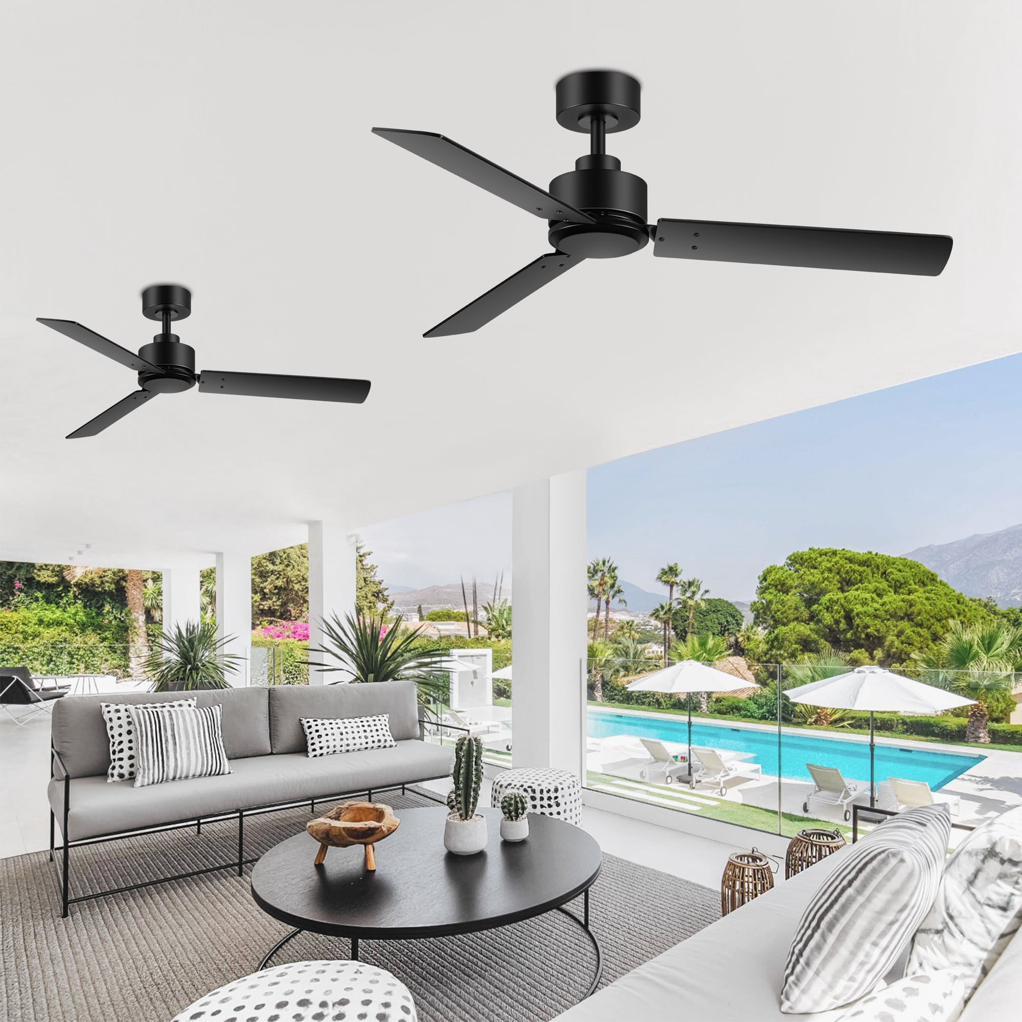 ALKAFY Industrial Ceiling Fan 2-Pack, 48 in Remote Control, 6-Speed Reversible DC Motor, Indoor Outdoor Use (Black, 2-Pack) p259w