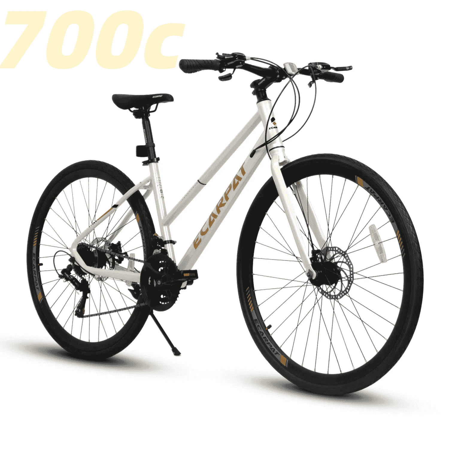 Ambifirner Women's Hybrid Road Bike, Lightweight Aluminum Step-Through Frame, 21-Speed Drivetrain (White, 700c) dk4fr