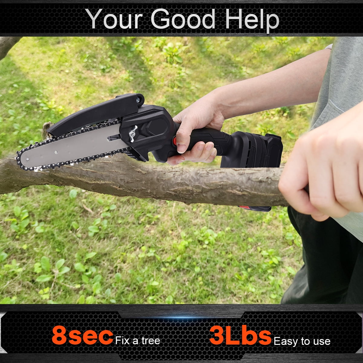 HDJ 6 inch Cordless Mini Chainsaw with 2 Batteries (Black, 6 in) g17ks