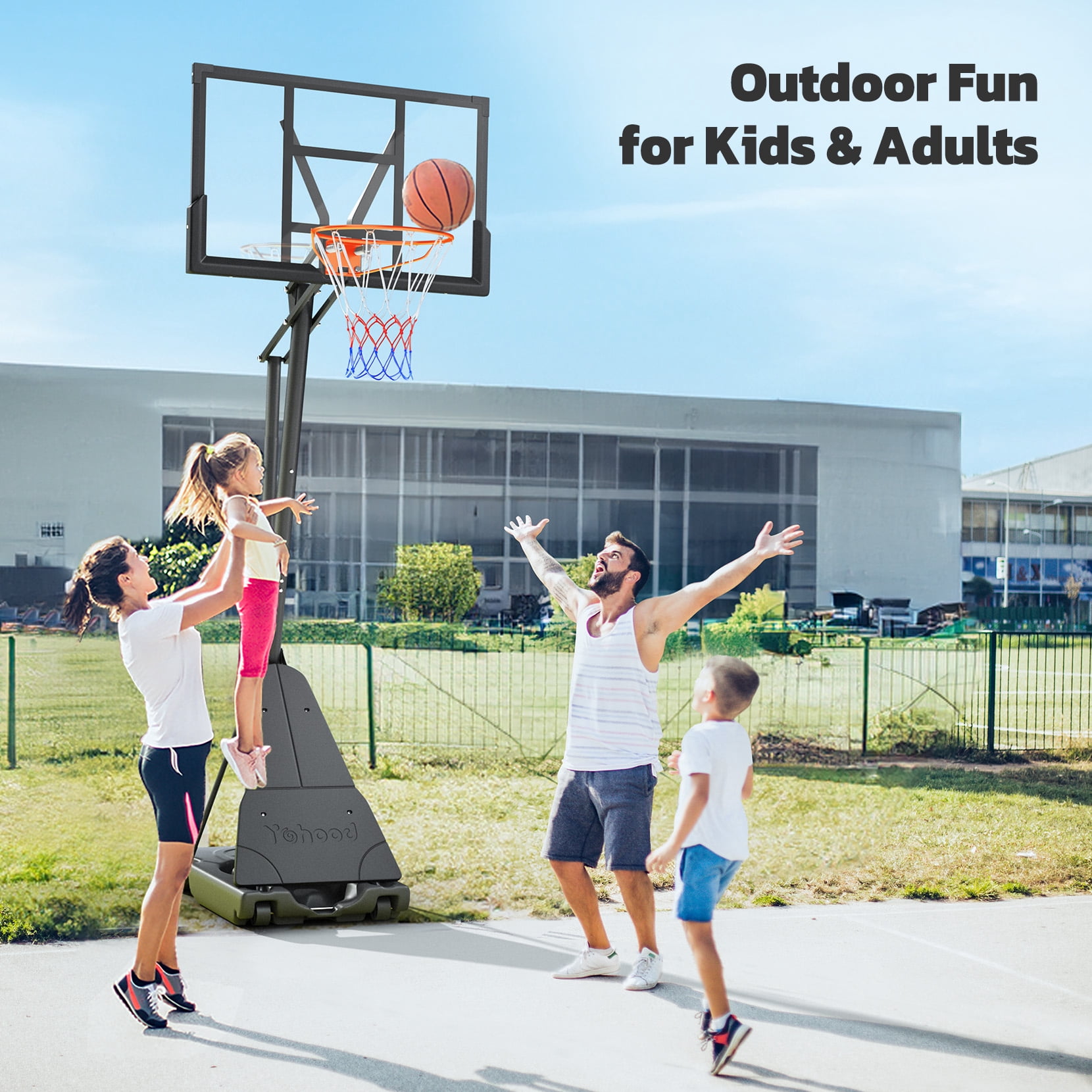 TONBUX Portable Basketball Hoop System, Adjustable Height 5.25 ft to 10 ft with 44 in PC Backboard (Black) 66qbh