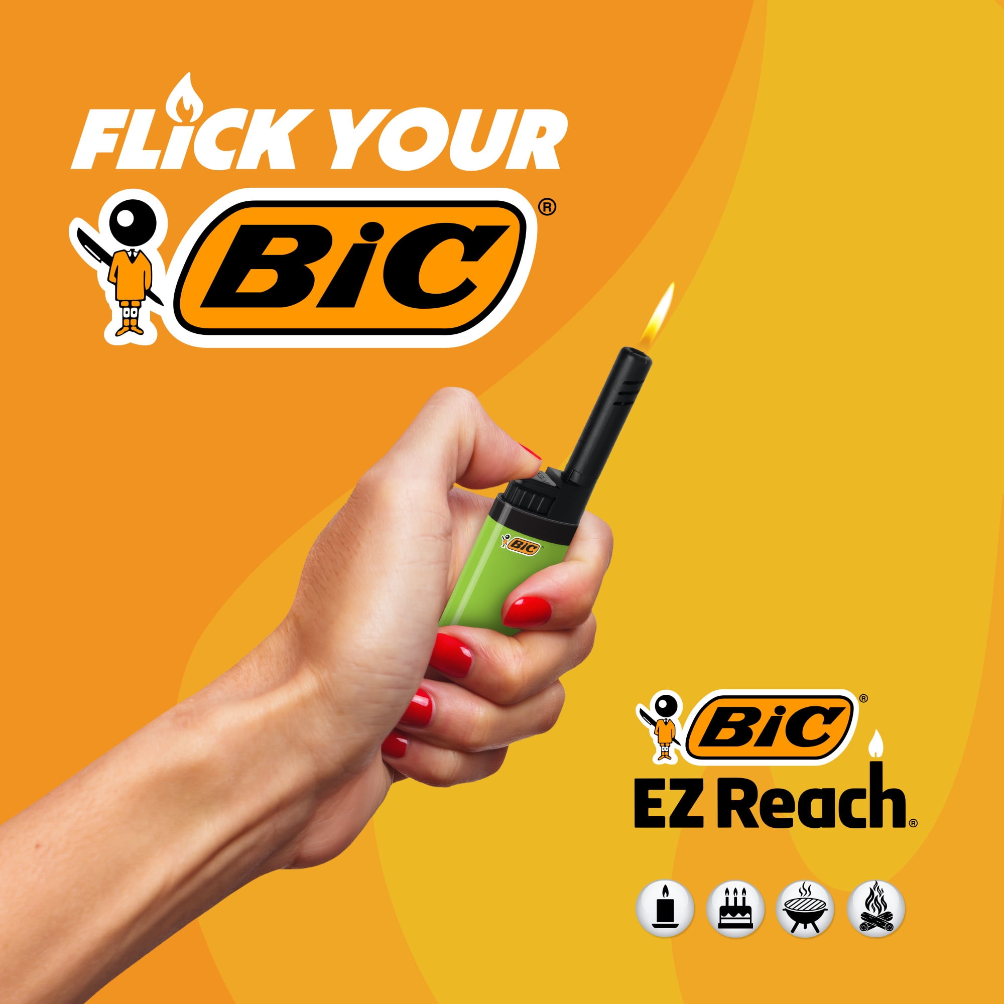 BIC EZ Reach Candle Lighters, Extended Wand for Grills and Firepits (Assorted Colors, 6 Count) 9ko1w