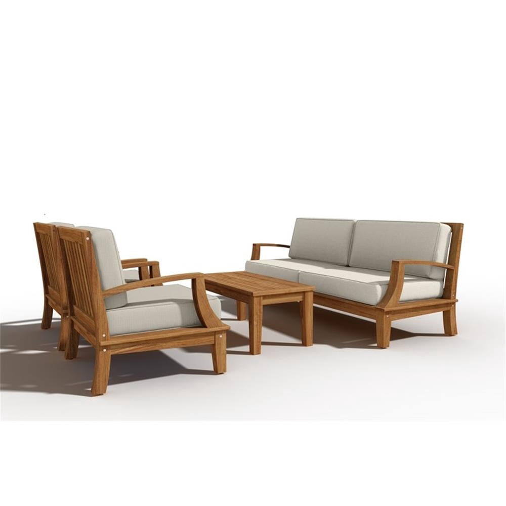 Pemberly Row Traditional Teak Deep Seating Outdoor Sofa with Cushions (Beige, 65.5 in W x 27 in D) yxudd