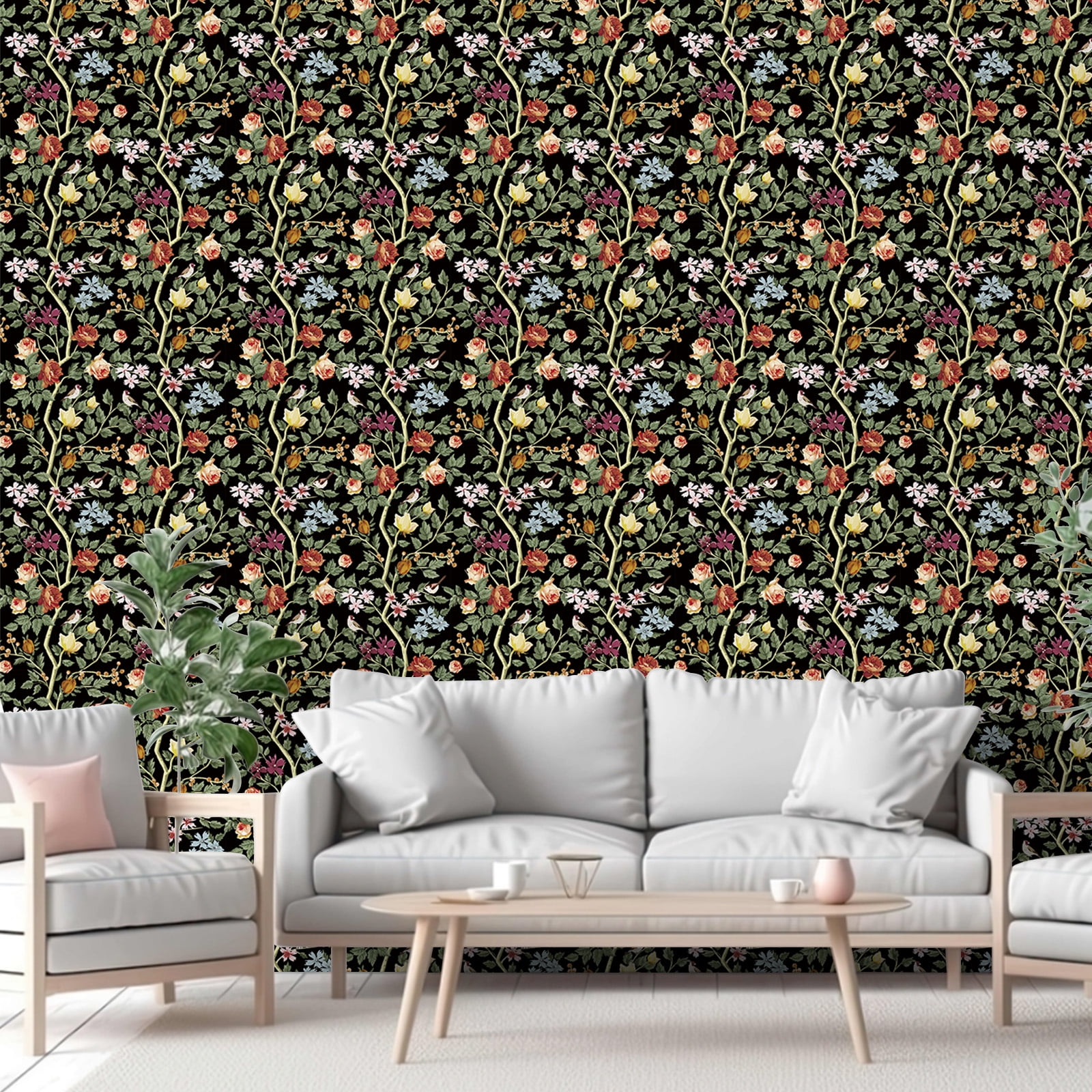 UMIGGEE Floral Peel and Stick Wallpaper, Self-Adhesive Removable Contact Paper for Home Decor (Black, 17.7 in x 118 in) 4ukbq