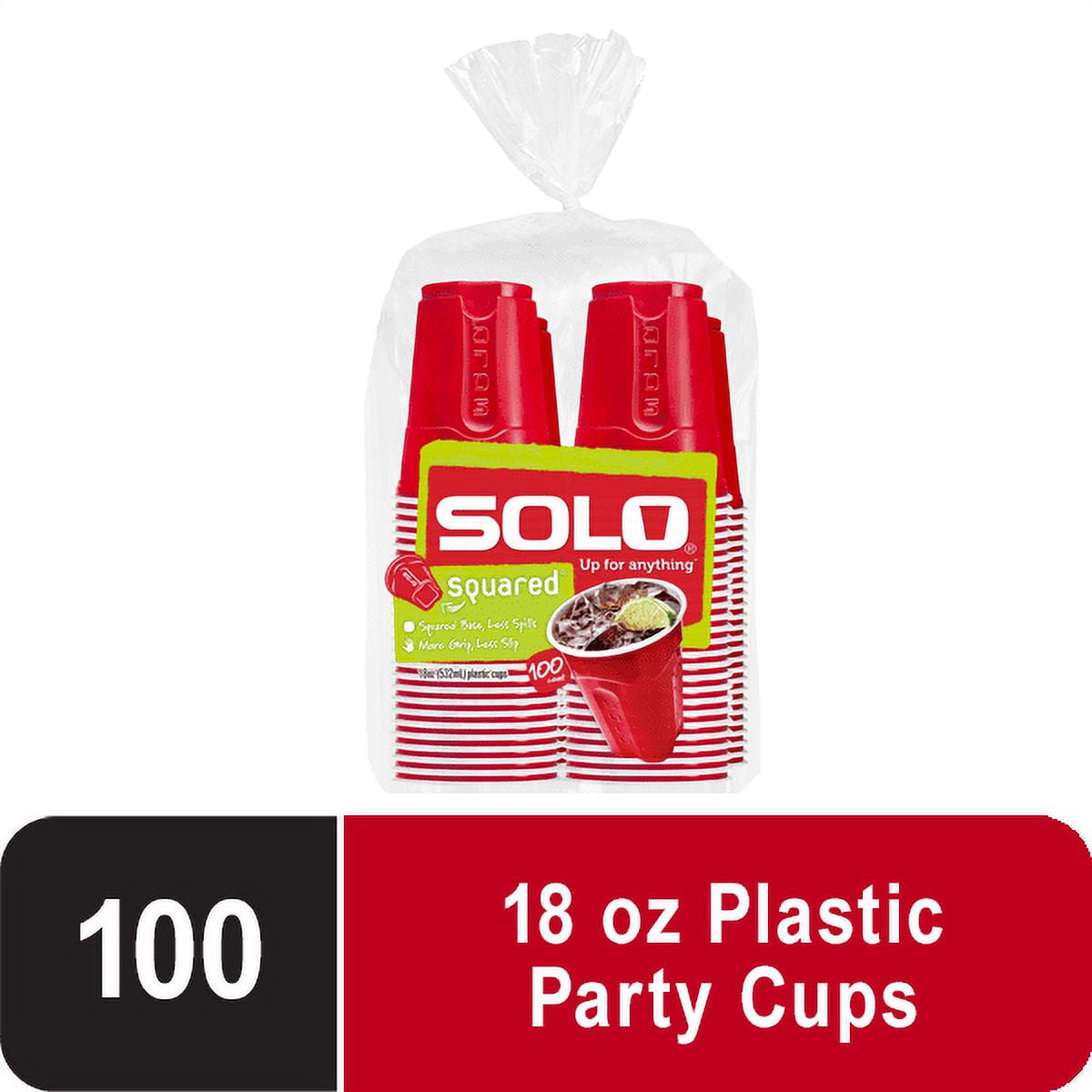 Solo Disposable Plastic Cups, Heavy-Duty Party Drinkware, Leakproof Design (Red, 18 fl oz, 100 ct) 14ght
