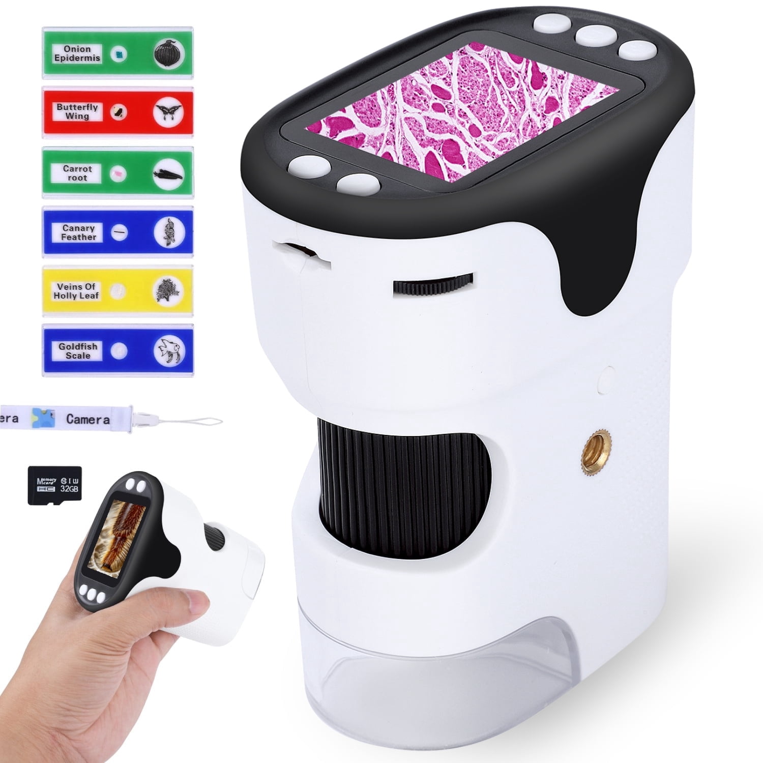 USCAMEL Handheld Pocket Microscope with LED Lights and SD Card Slot (White, 1 Unit) 4929p