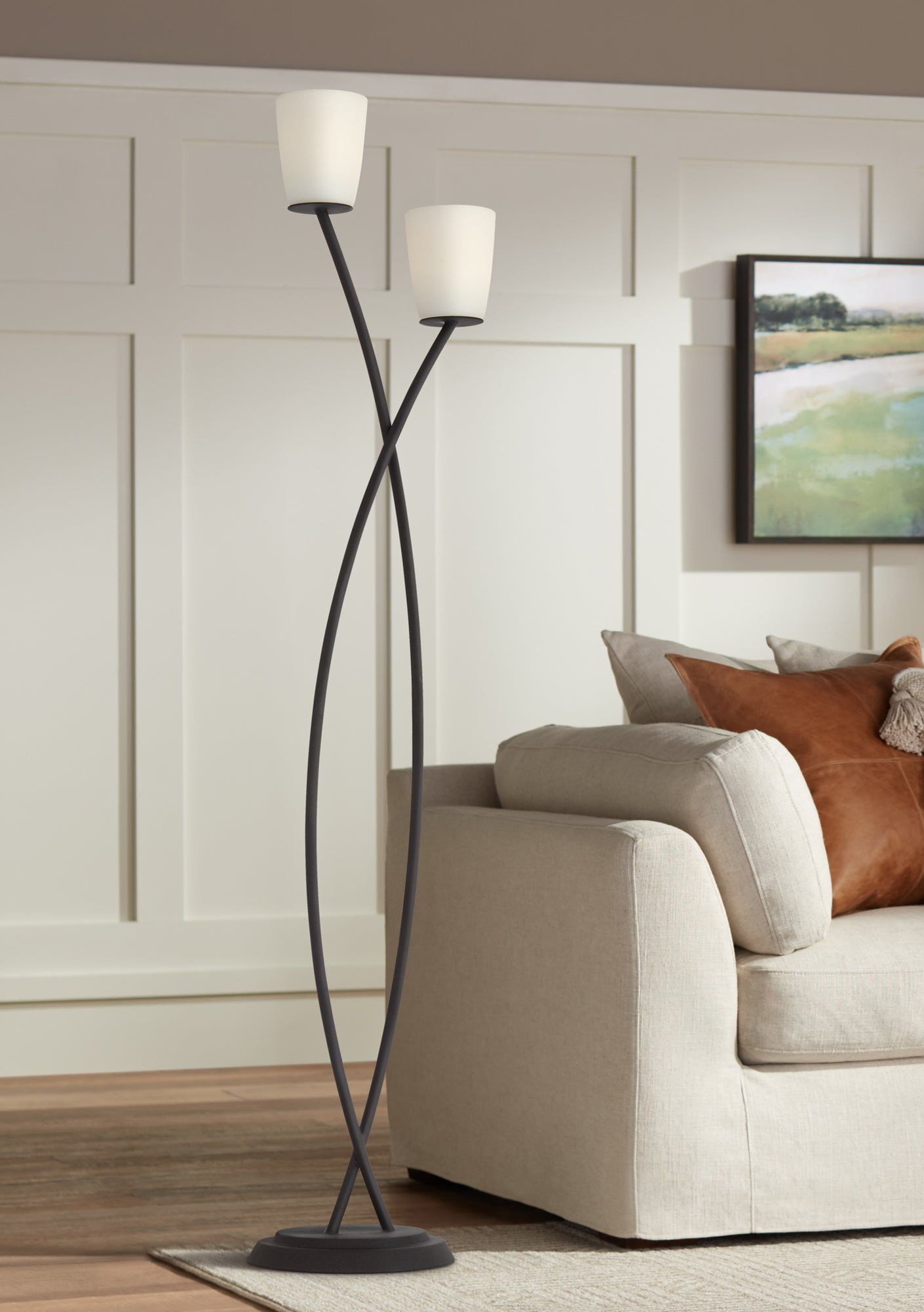 Kathy Ireland Everly Farmhouse Rustic Standing Floor Lamp with 2-Light Foot Switch (Black, 62.5 in) vzfil