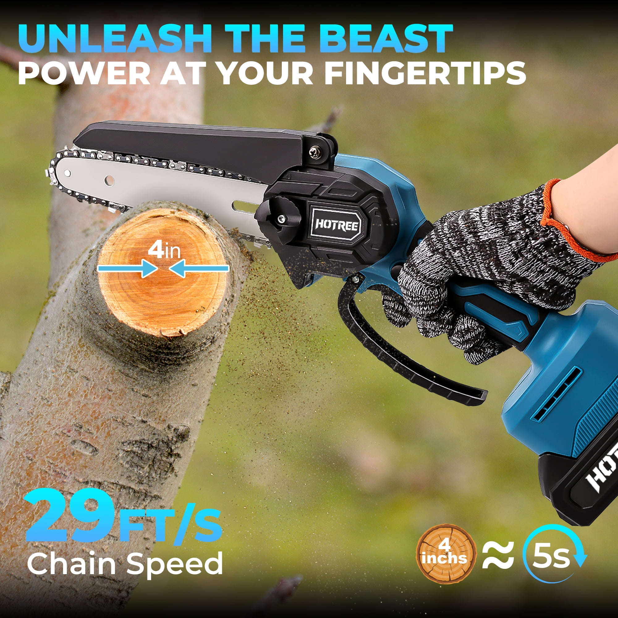 HOTREE 2-in-1 Cordless Pole Saw, 6-inch Mini Chainsaw with Adjustable Extension Pole (Blue, 15 ft Reach) lfu1u