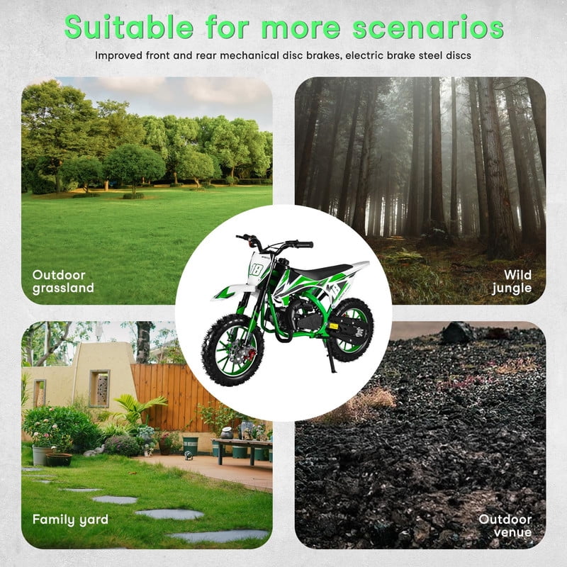 Seipouy 49cc Gas Powered Dirt Bike for Kids, Off-Road Pit Bike with Hydraulic Disc Brakes (Green, 10 in Tires) lawn2