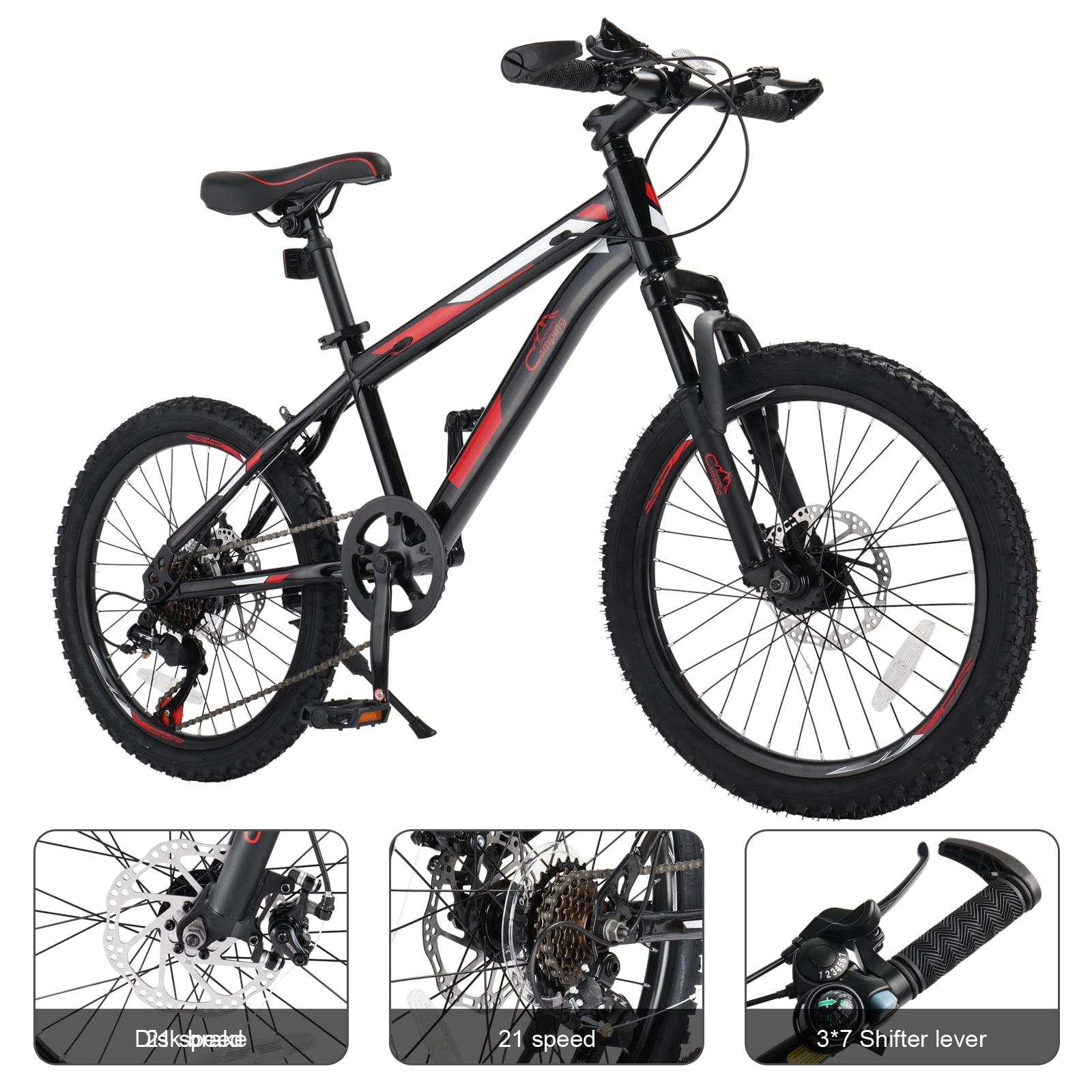 UBesGoo 7-Speed Mountain Bike, All-Terrain Bicycle with Dual Disc Brakes and Suspension (Black Red, 20 in) n0rhc