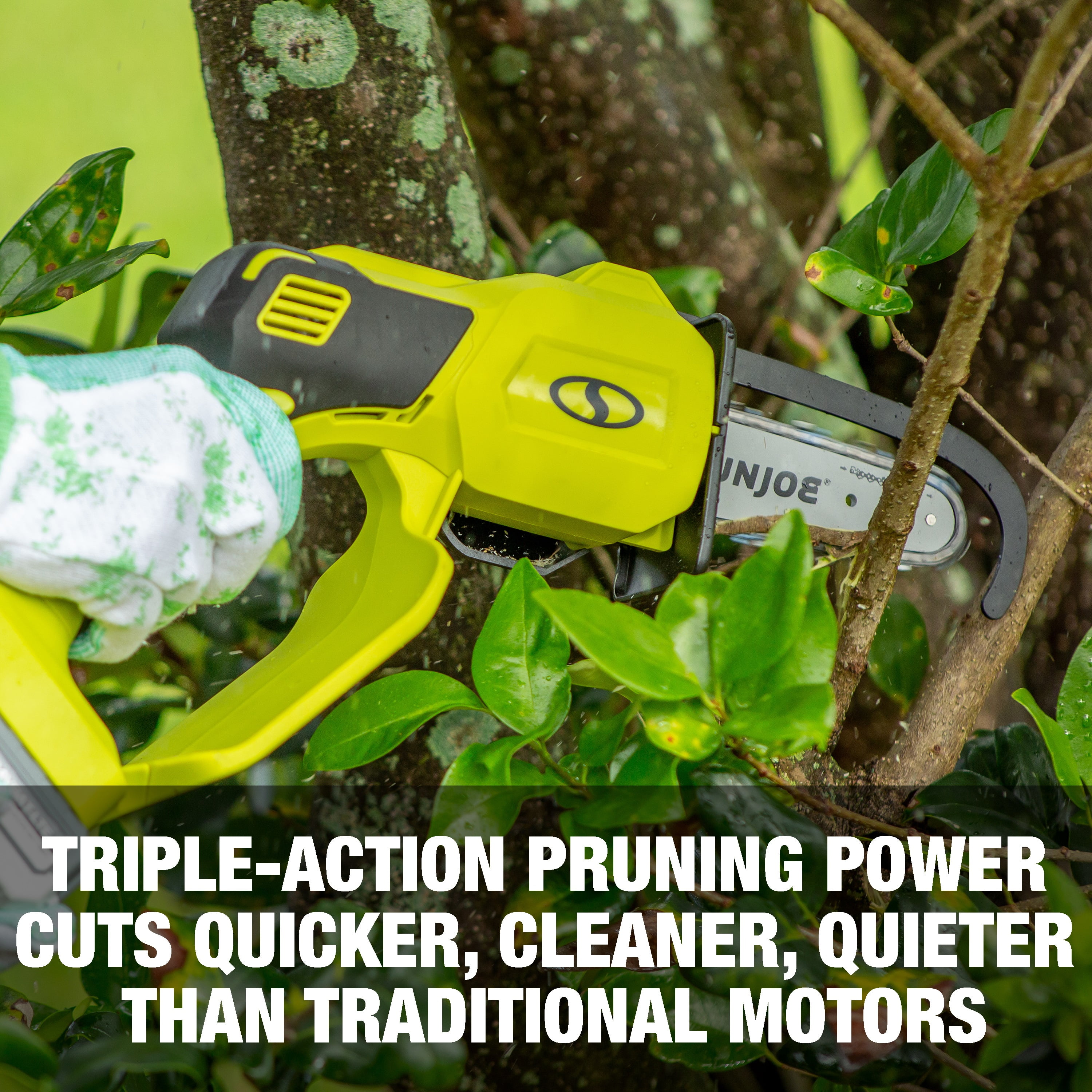 Sun Joe 24V Cordless 5-inch Handheld Pruning Chainsaw with 2.0-Ah Battery and Charger (Green, 5.5 lb) 0iult