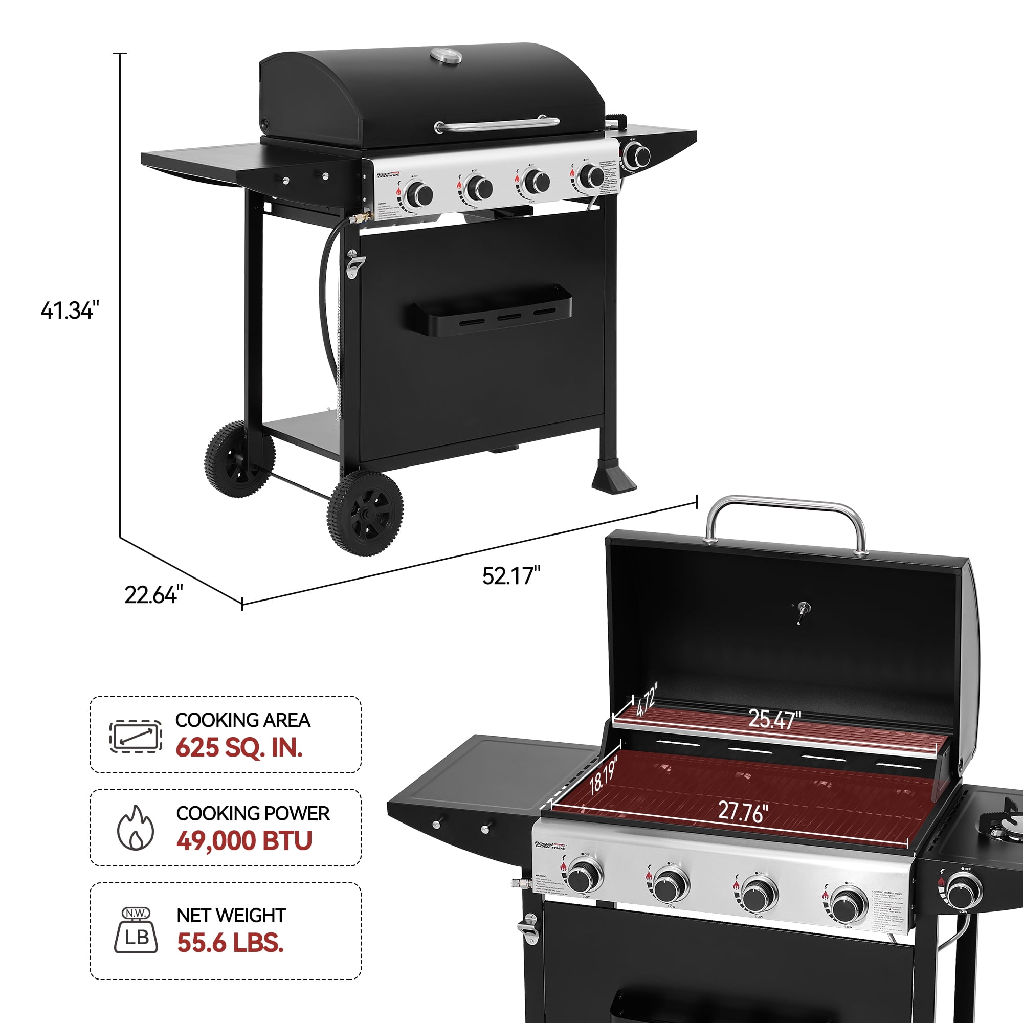 Royal Gourmet GH4001H 4-Burner Gas Grill with Side Burner (Black, 625 sq. in.) j0j68