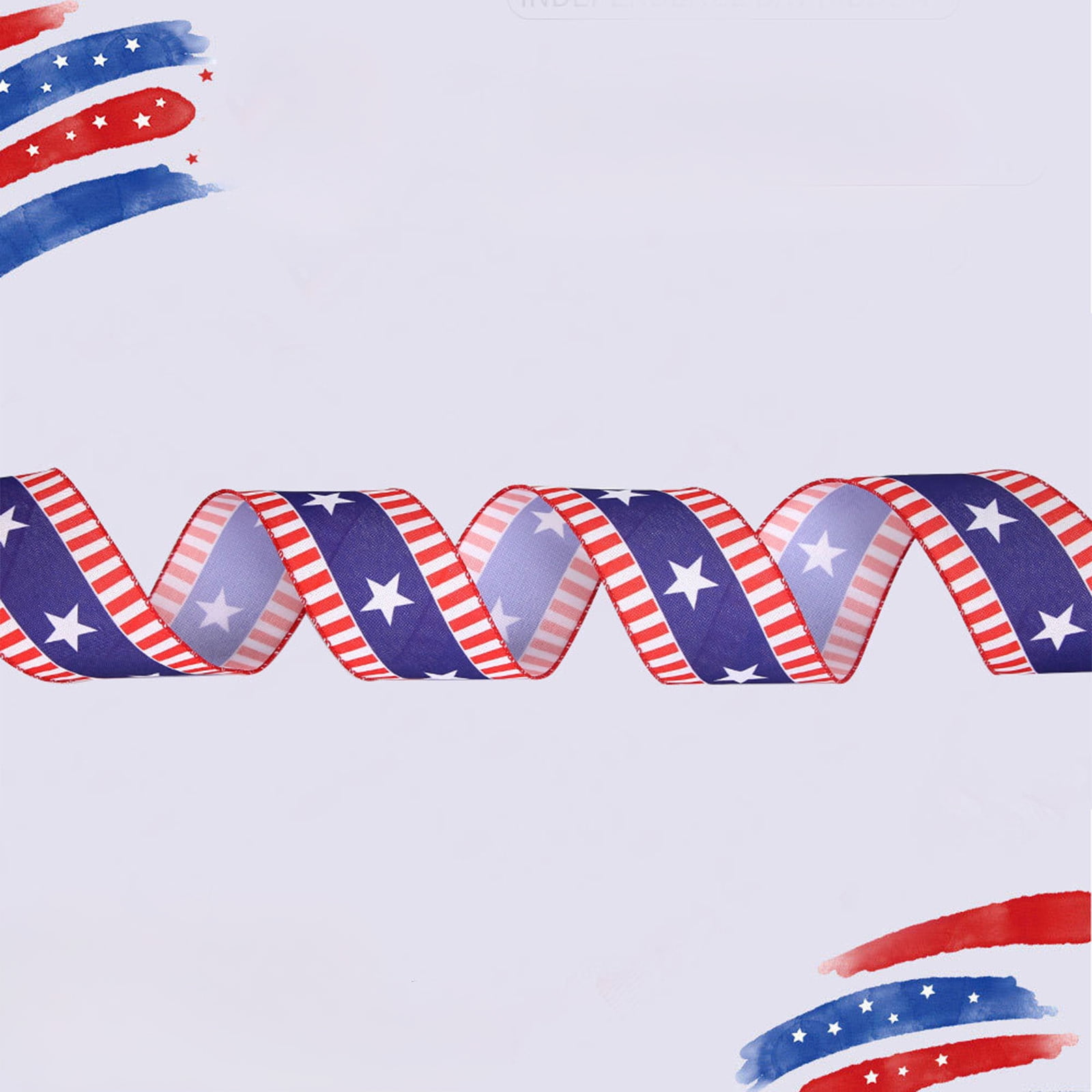 Kbndieu Patriotic Wired Ribbon, Stars and Stripes Fabric for DIY Crafts and Holiday Decor (Red White Blue, 2.5 in x 30 ft) ywjyy
