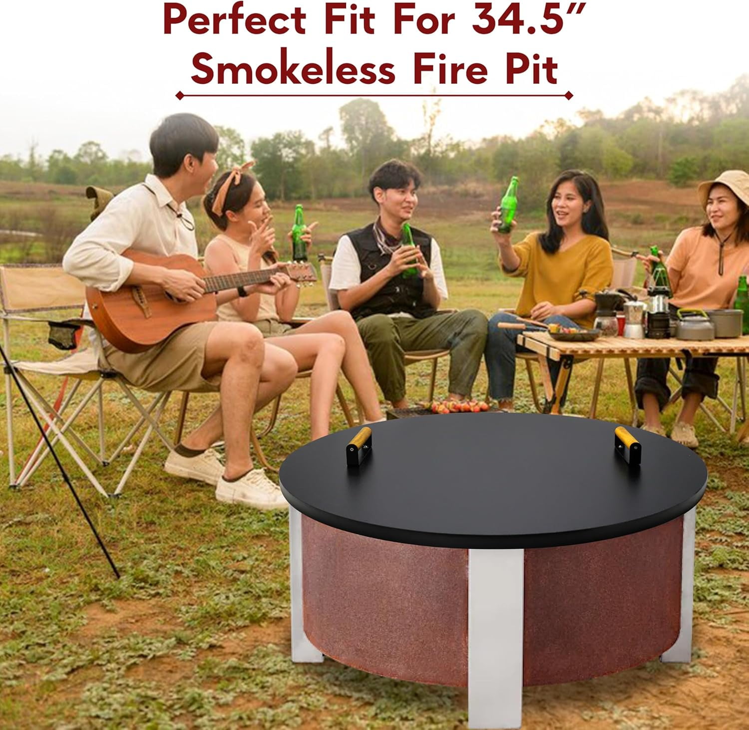 FEBTECH Solid Carbon Steel Fire Pit Lid for 34.5 Inch Smokeless Fire Pits (Black, 35 in) umhgd
