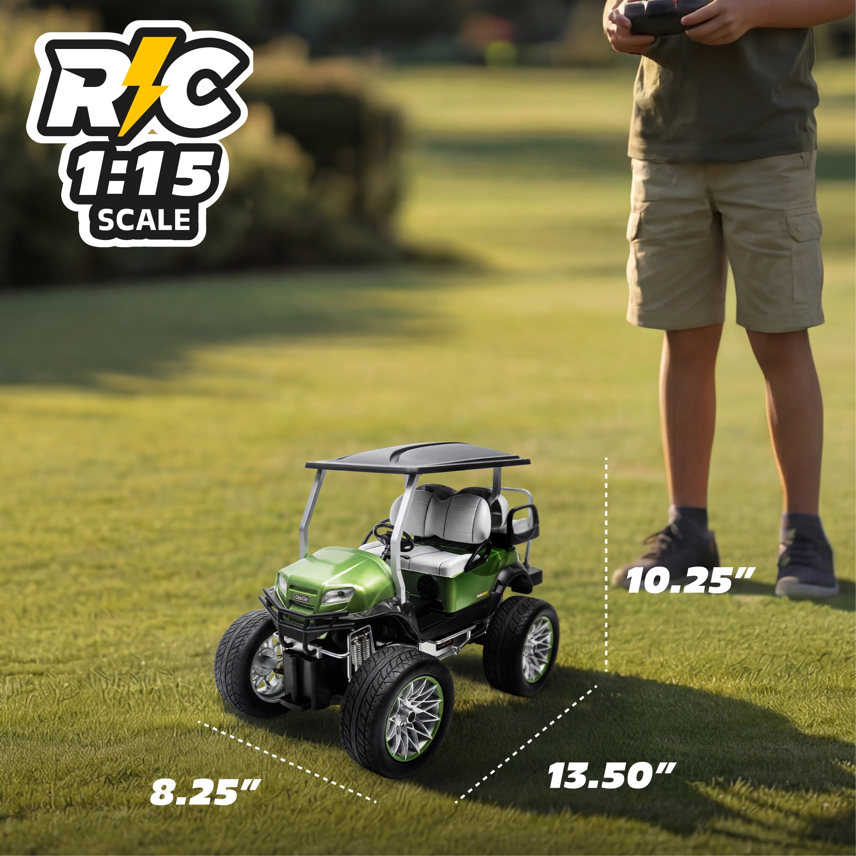 MotorDayz Radio Control Golf Cart Toy with Bluetooth Speaker and Working Lights (Green, 1:15 Scale) av5wz