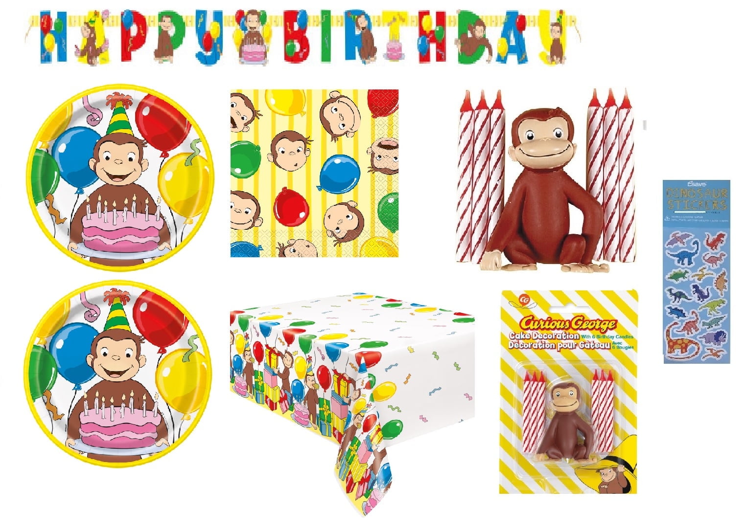 Unique Curious George Birthday Party Supplies Set (Multi-Color, 16-Piece Set) 5w130