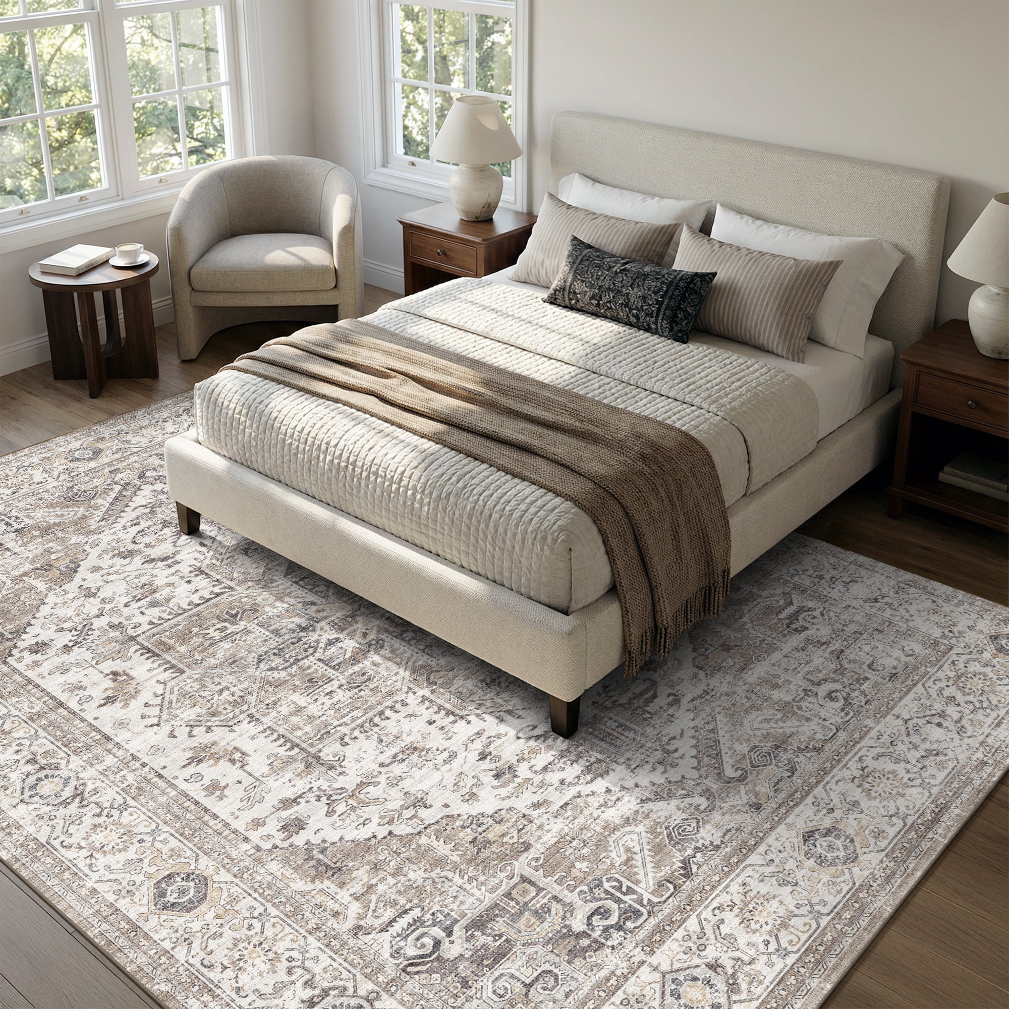 SIXHOME Washable Area Rug Vintage Medallion Distressed Carpet for Living Room and Bedroom (Taupe, 8 ft x 10 ft) 55bux
