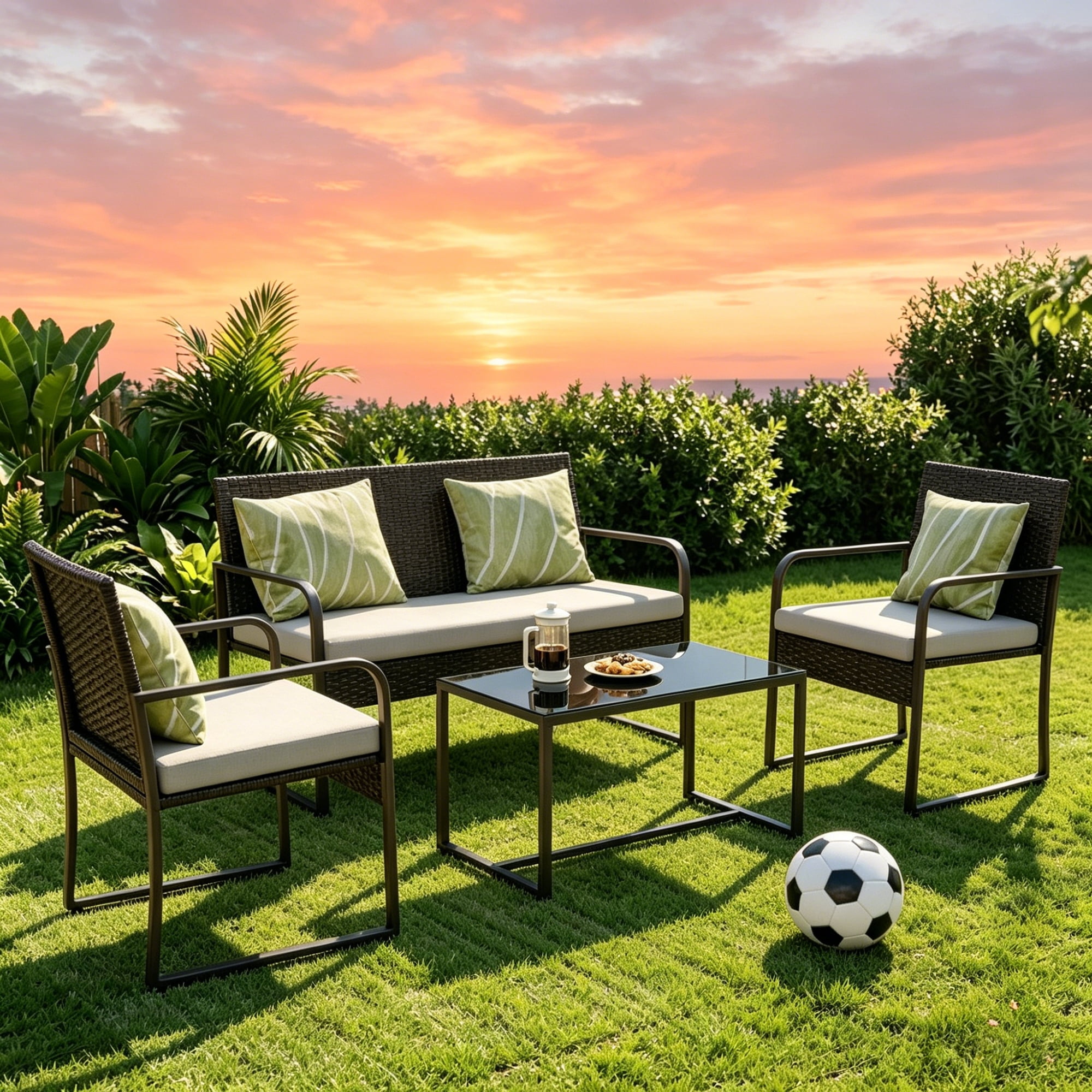 Lofka 4-Piece Outdoor Patio Furniture Set with Coffee Table and Cushions (Gray, 4-Piece Set) z0uix