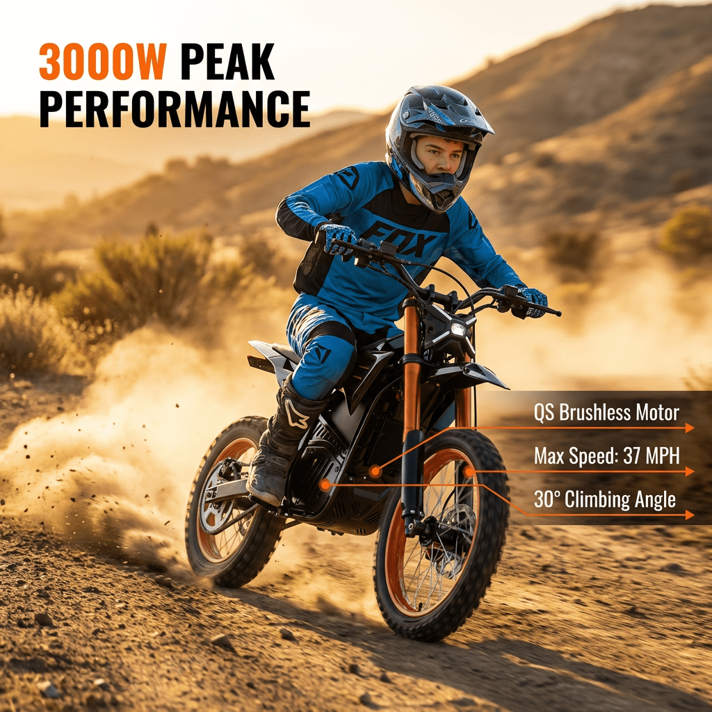 JVV V7 Electric Dirt Bike, High-Performance 3000W Mid-Drive Motor, Off-Road Trail Riding (Black, 48V 20.8Ah Battery) d7c4j