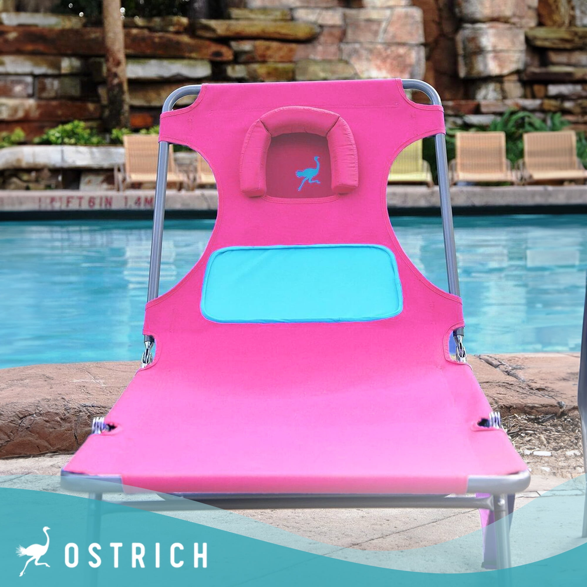 Ostrich Comfort Lounger and Chaise Sunbathing Beach Chair Set (Pink, 72 in x 24 in) u34c1
