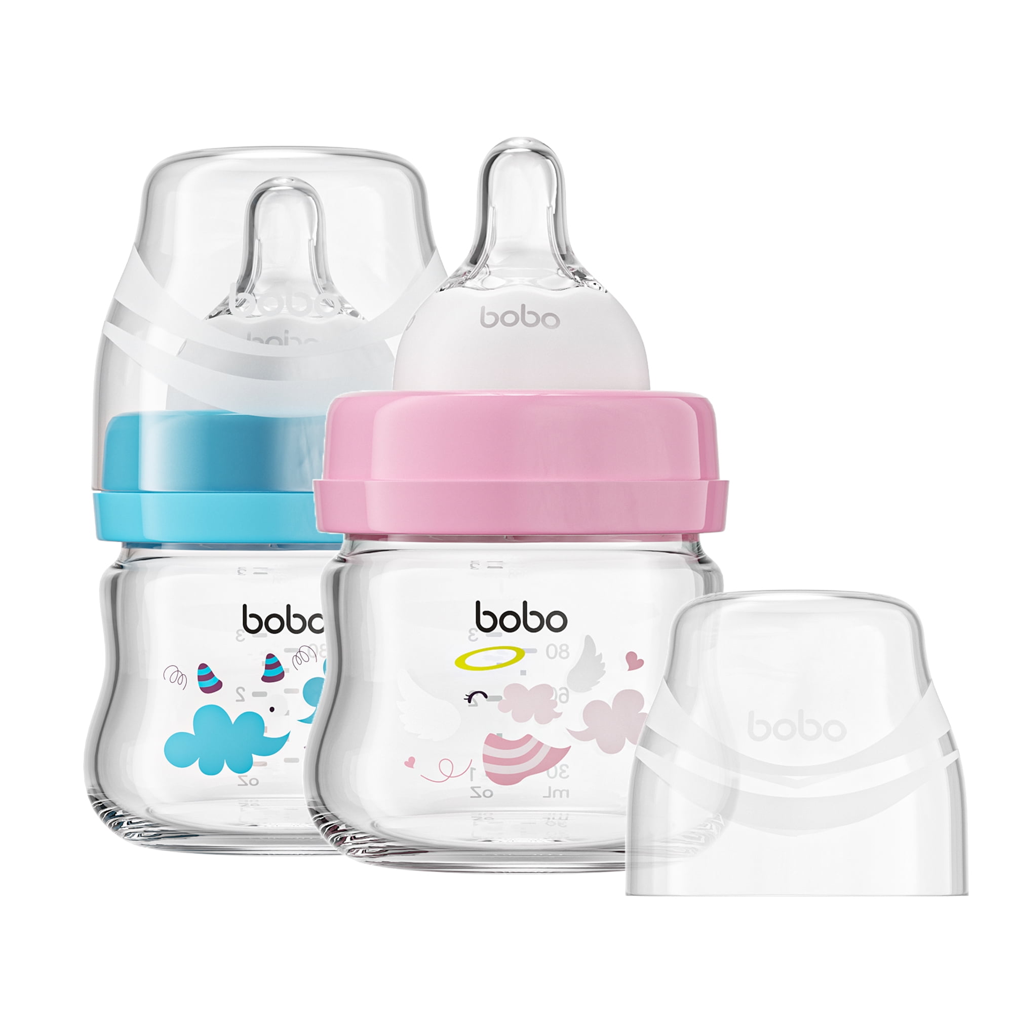 YOHKOH Newborn Glass Feeding Set, Anti-Colic Wide-Neck Design, Slow Flow (Red, 2.7 fl oz, 2-Pack) zh7iu