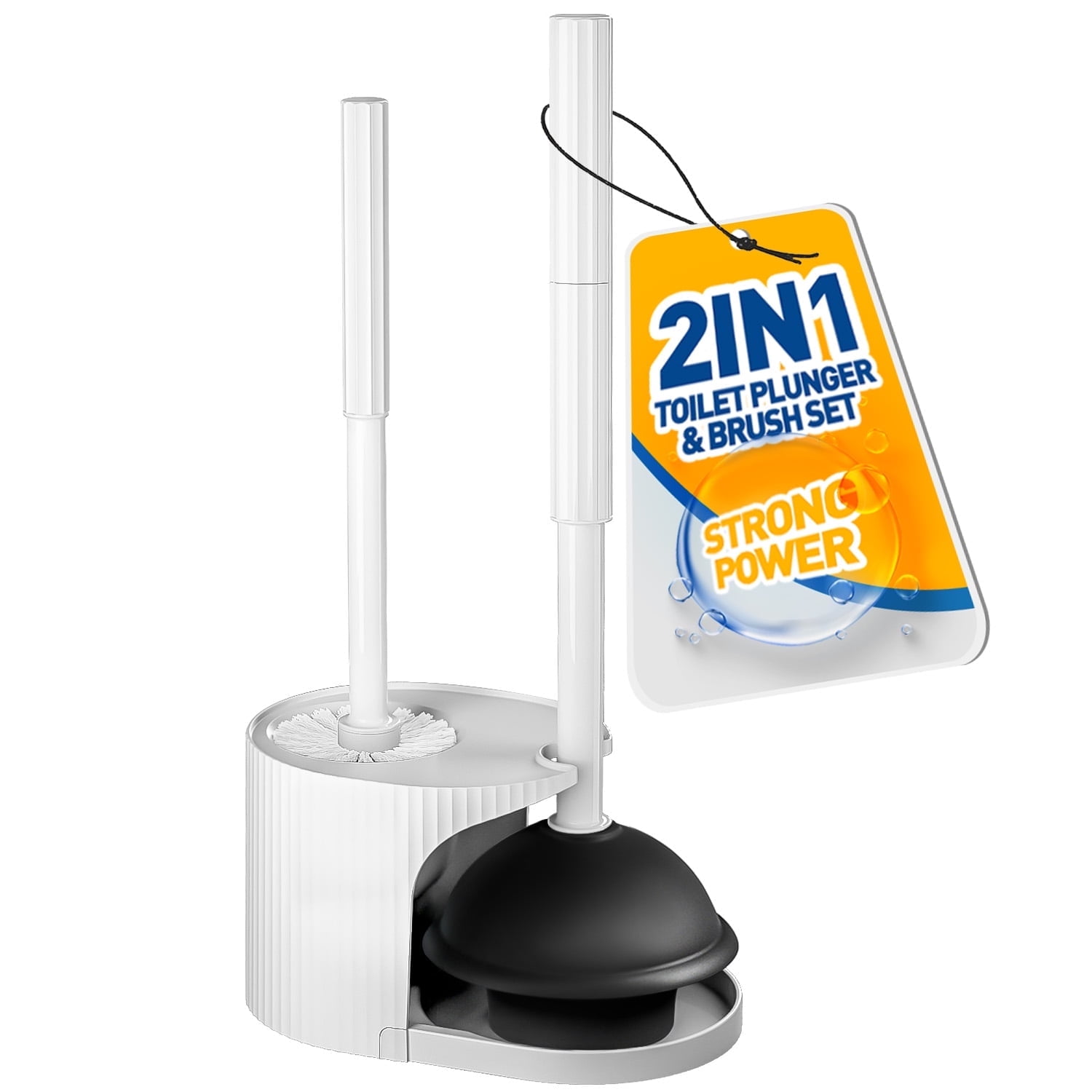 propuri 2-in-1 Toilet Brush and Plunger Set with Extended Handle (White) mtx1k