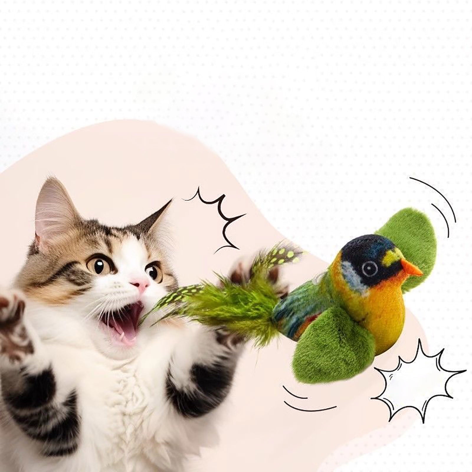 Infidev Interactive Flying Bird Cat Toy, Electric Flapping Wing Simulation Sparrow with Chirping Sound (Green, 1 Pack) 8y2wb