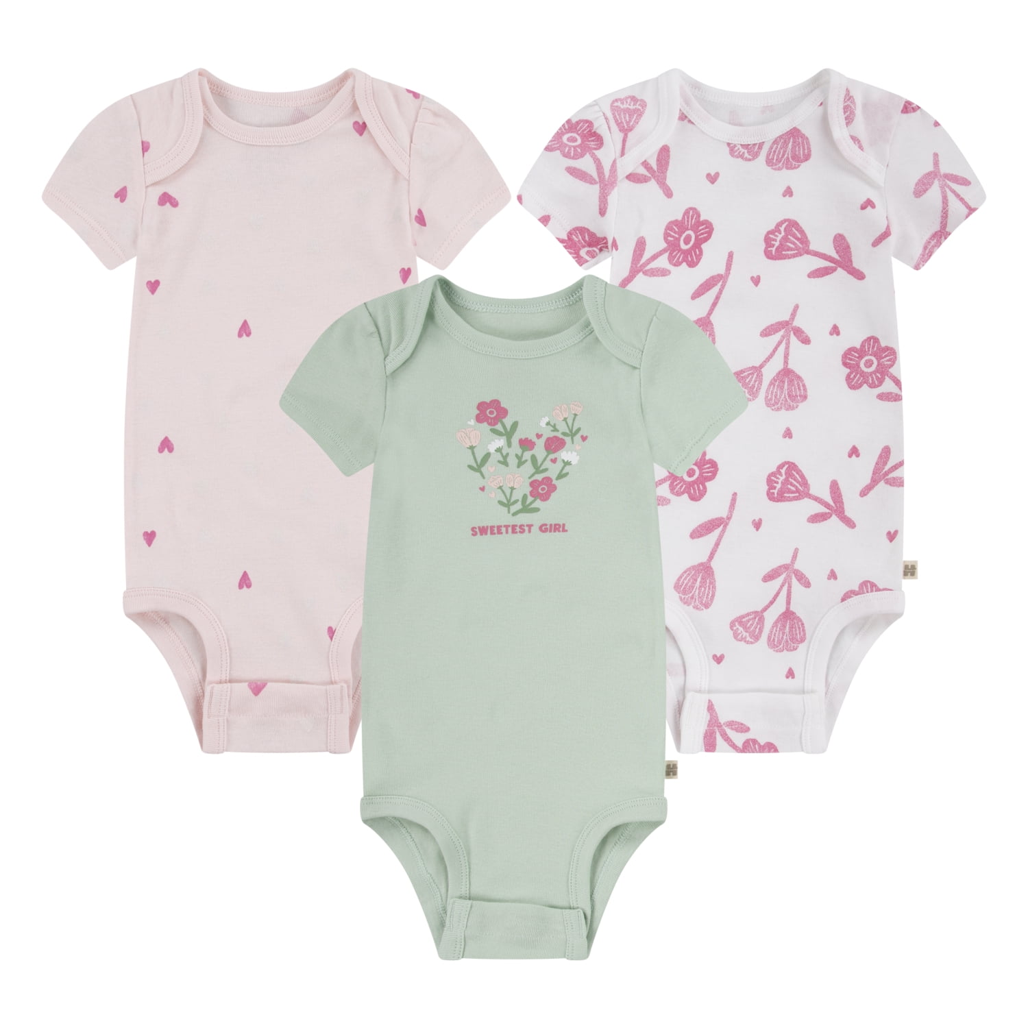 Huggies Baby Girls Organic Cotton Bodysuit Set (Green, 3-Pack) 4nk96