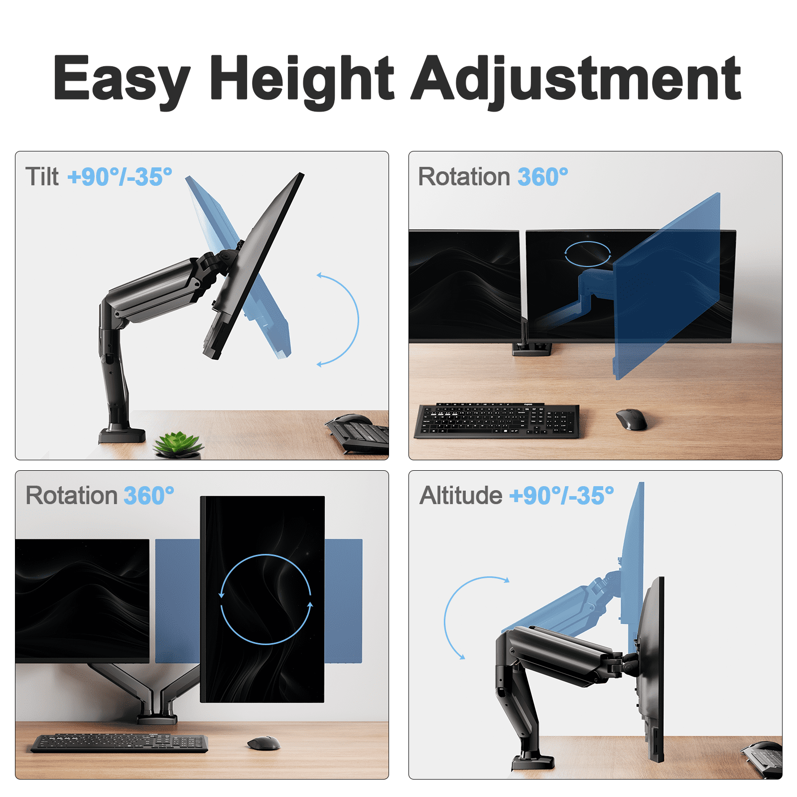 MountFTV Dual Monitor Mount Stand, Heavy Duty Adjustable Desk Arm for 13-32 inch Screens (Black, 22 lb) 9bz8x