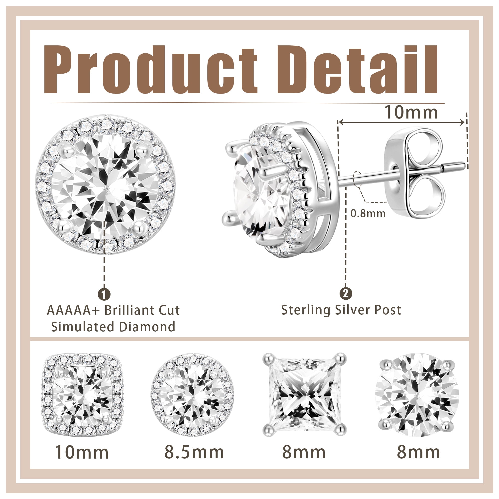 APSVO Halo Stud Earrings Set (4 Pairs, 18K White Gold Plated, Cubic Zirconia, 0.39 in) a521l
