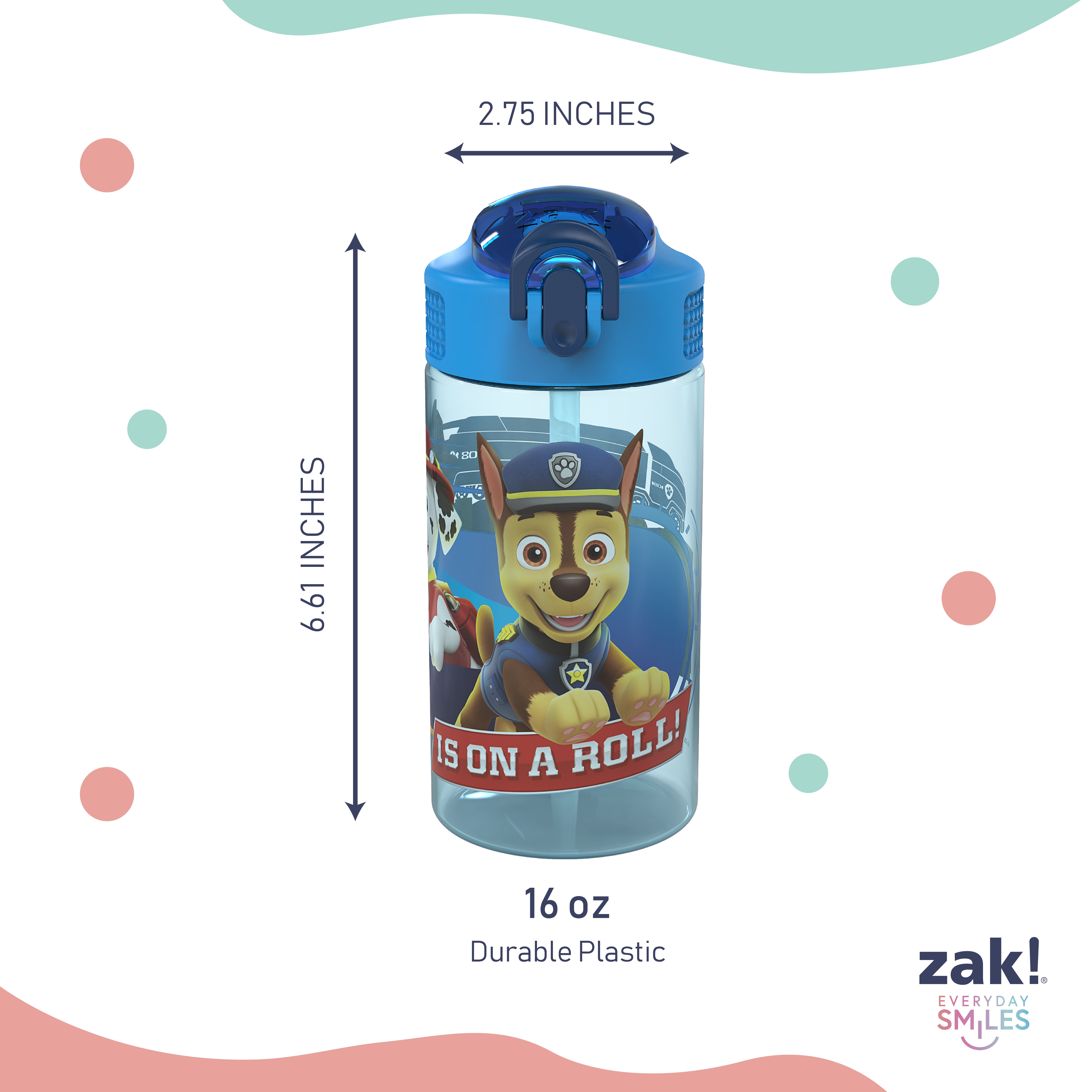 Zak Designs Paw Patrol Kids Water Cup with Straw (Blue, 16 oz) bbsjf