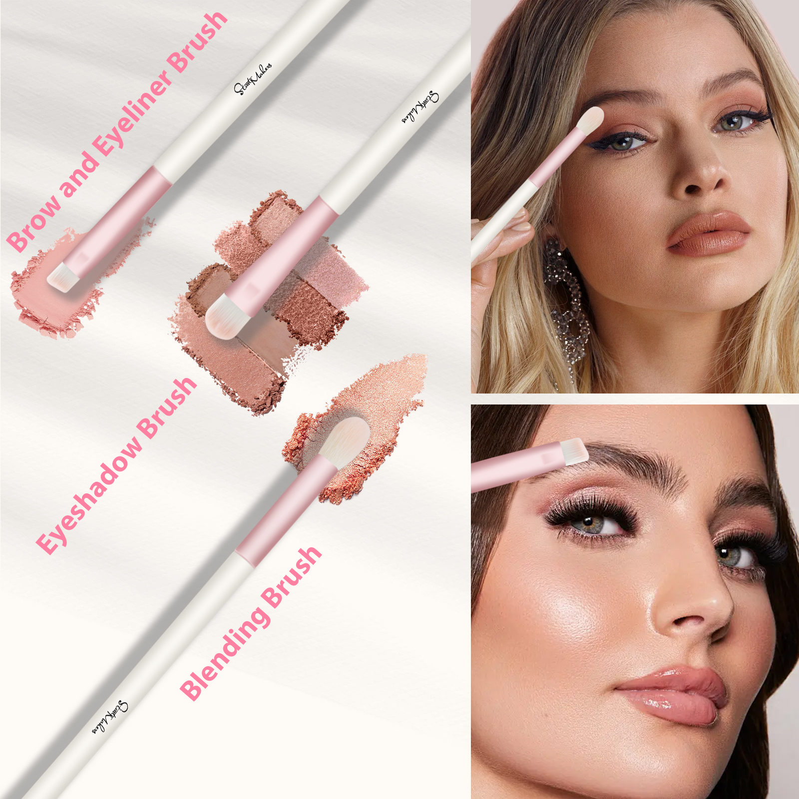 DUAIU Makeup Brush Set, 5Pcs Professional Double-Ended Face and Eye Brushes for Foundation Contour Blush (Pink, 5-Piece Set) fbeje