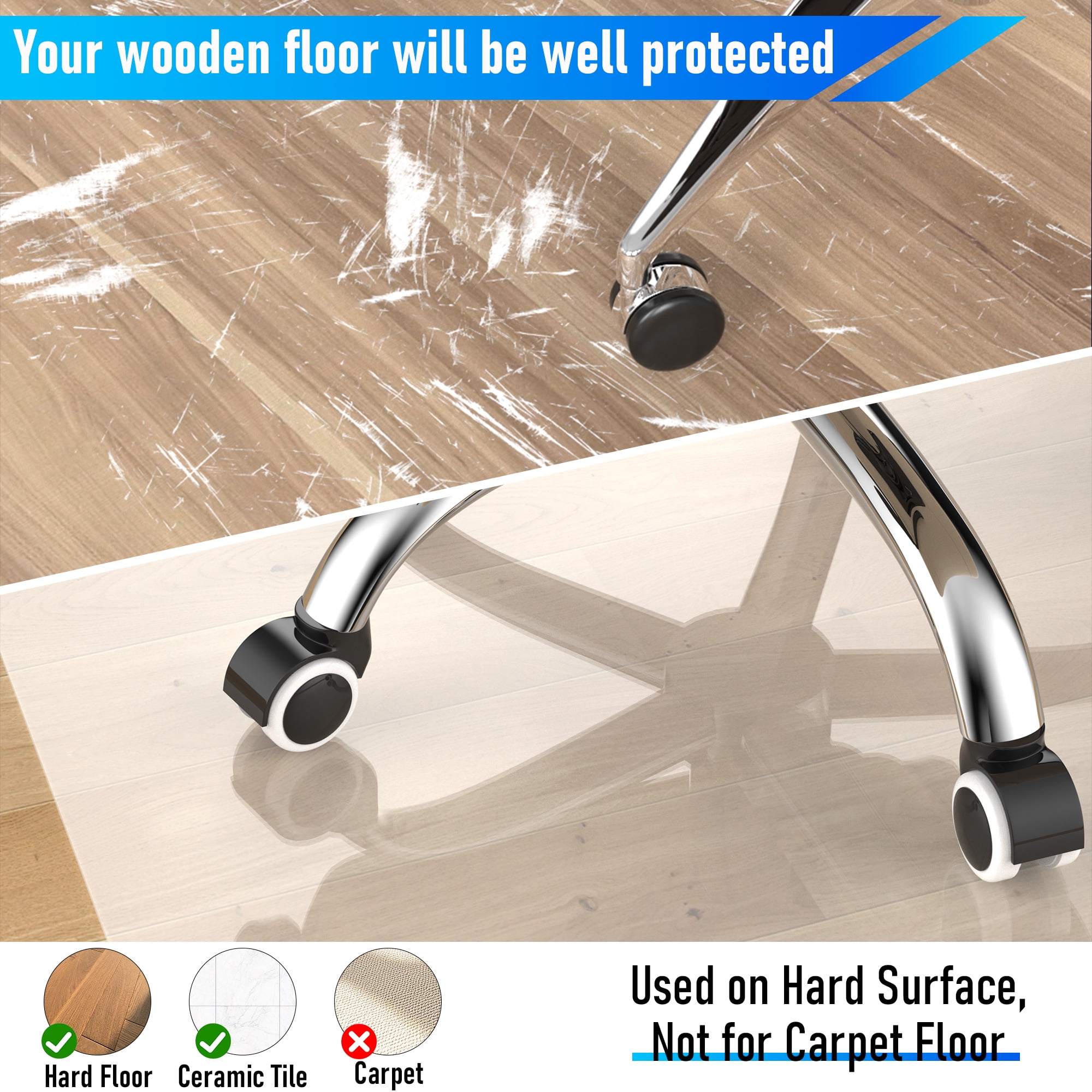Hriiiiya Office Chair Mat for Hardwood Floors, Non-Slip Floor Protector for Desk Chairs (Clear, 36 in x 48 in) b0ywt