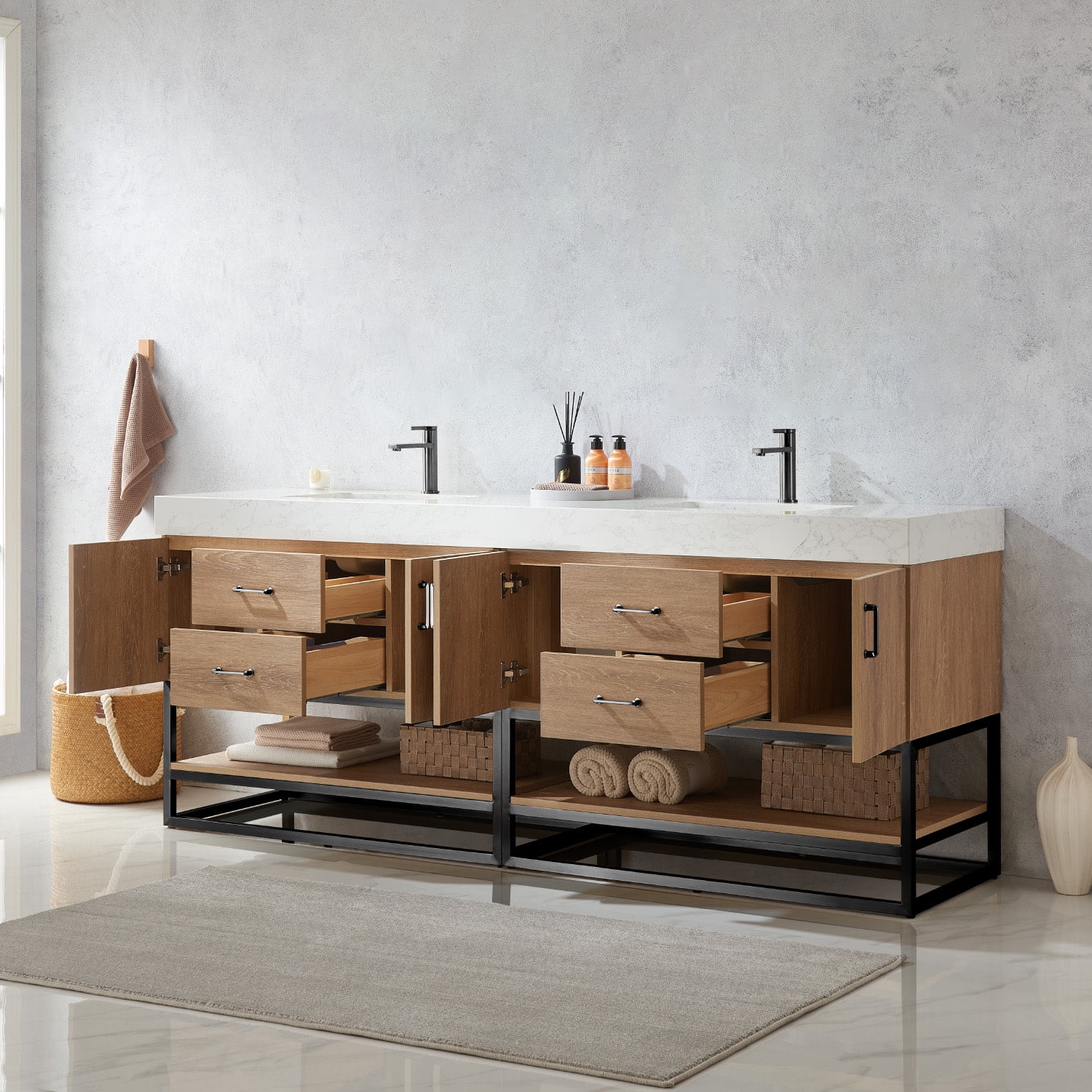 Vinnova Alistair 84 in Free Standing Double Basin Vanity Set (Black, 84 in) rm730