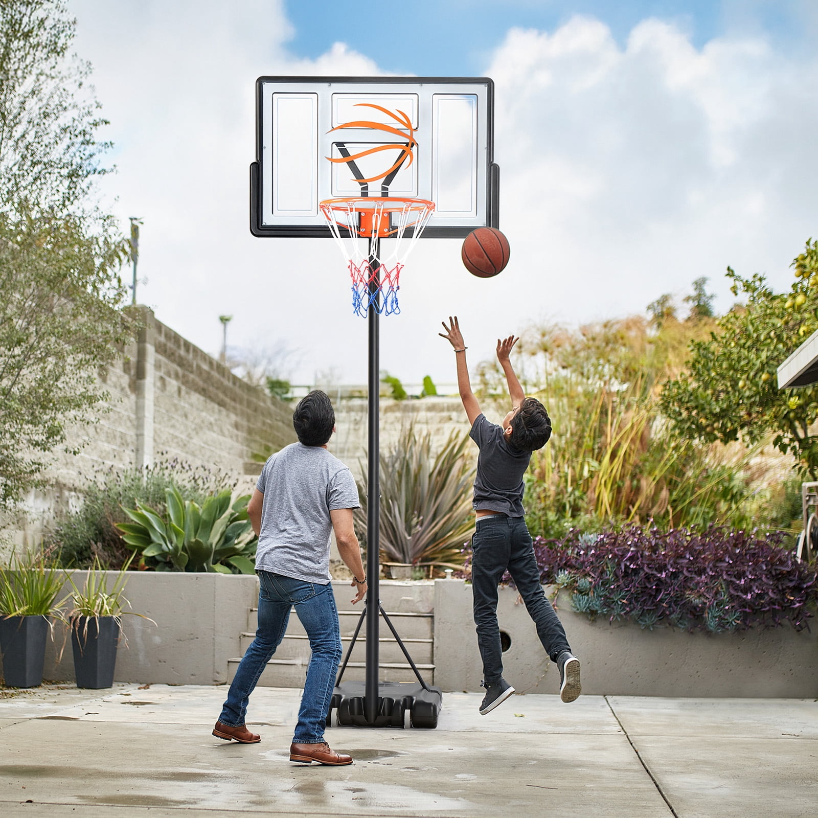 Ktaxon Portable Basketball Hoop System, Outdoor Adjustable Goal with Shatterproof Backboard (Gray, 4.4ft to 10ft) mr010