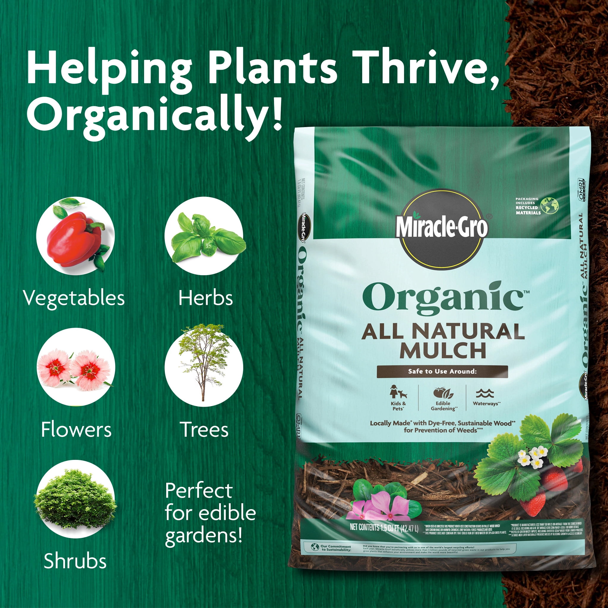 Miracle-Gro Organic All Natural Mulch for Gardening and Landscaping (Brown, 1.5 cu. ft.) 5f1uc