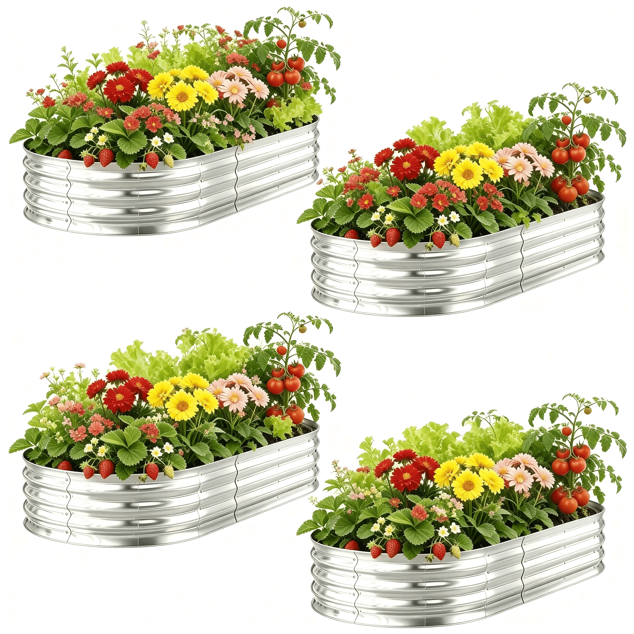 ANSFIL Galvanized Raised Garden Bed Kit, Heavy-Duty Metal Planter Box for Vegetables and Flowers (Silver, 4 Pack, 4 ft x 2 ft x 1 ft) ubmj7