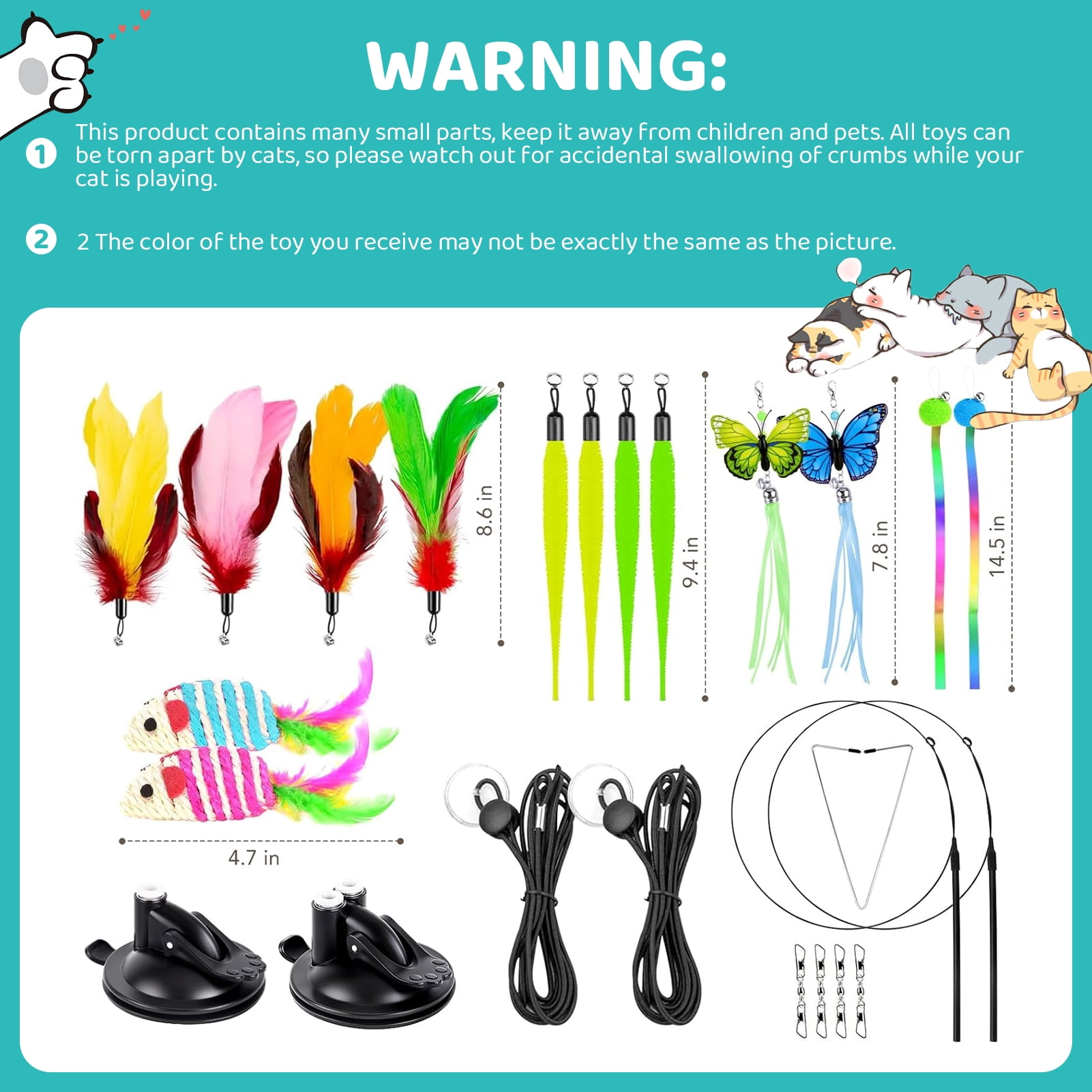 Amaopus Interactive Cat Feather Toy Set (4-in-1 Wand with Suction Cup, 21 Piece Variety Pack) tjxfs
