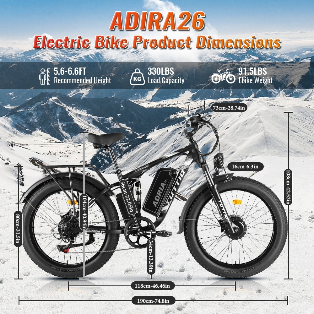 TUTTIO Adria26 Electric Mountain Bike, High-Performance Fat Tire E-Bike with 7-Speed Gear System (Black, 26 in) davj2