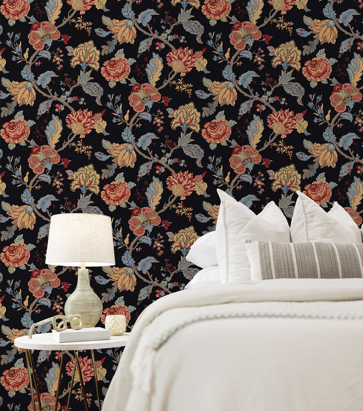 NextWall Kianna Jacobean Peel and Stick Wallpaper (Ebony, 20.5 in. W x 18 ft. L) r9heq